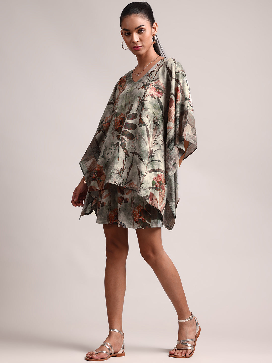 Zaccai Women's Grey Cotton Linen Floral Co-Ords 