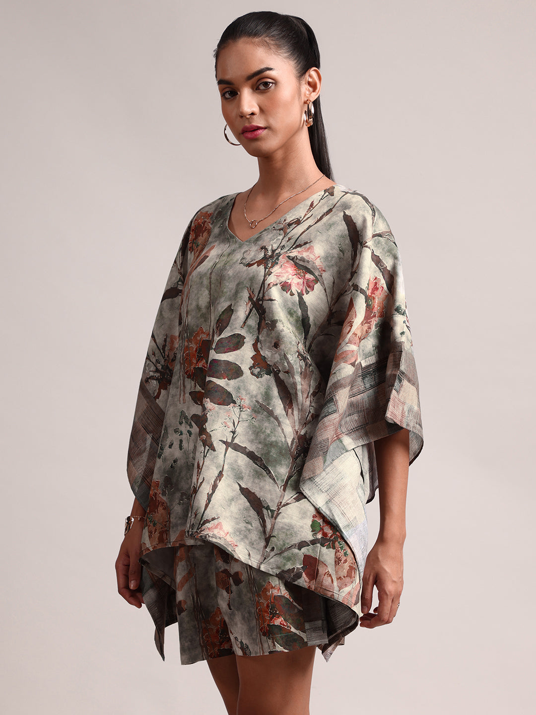 Zaccai Women's Grey Cotton Linen Floral Co-Ords 