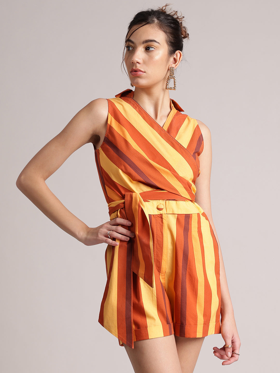 Zaccai Women's Rust Poplin Striped Jumpsuit 