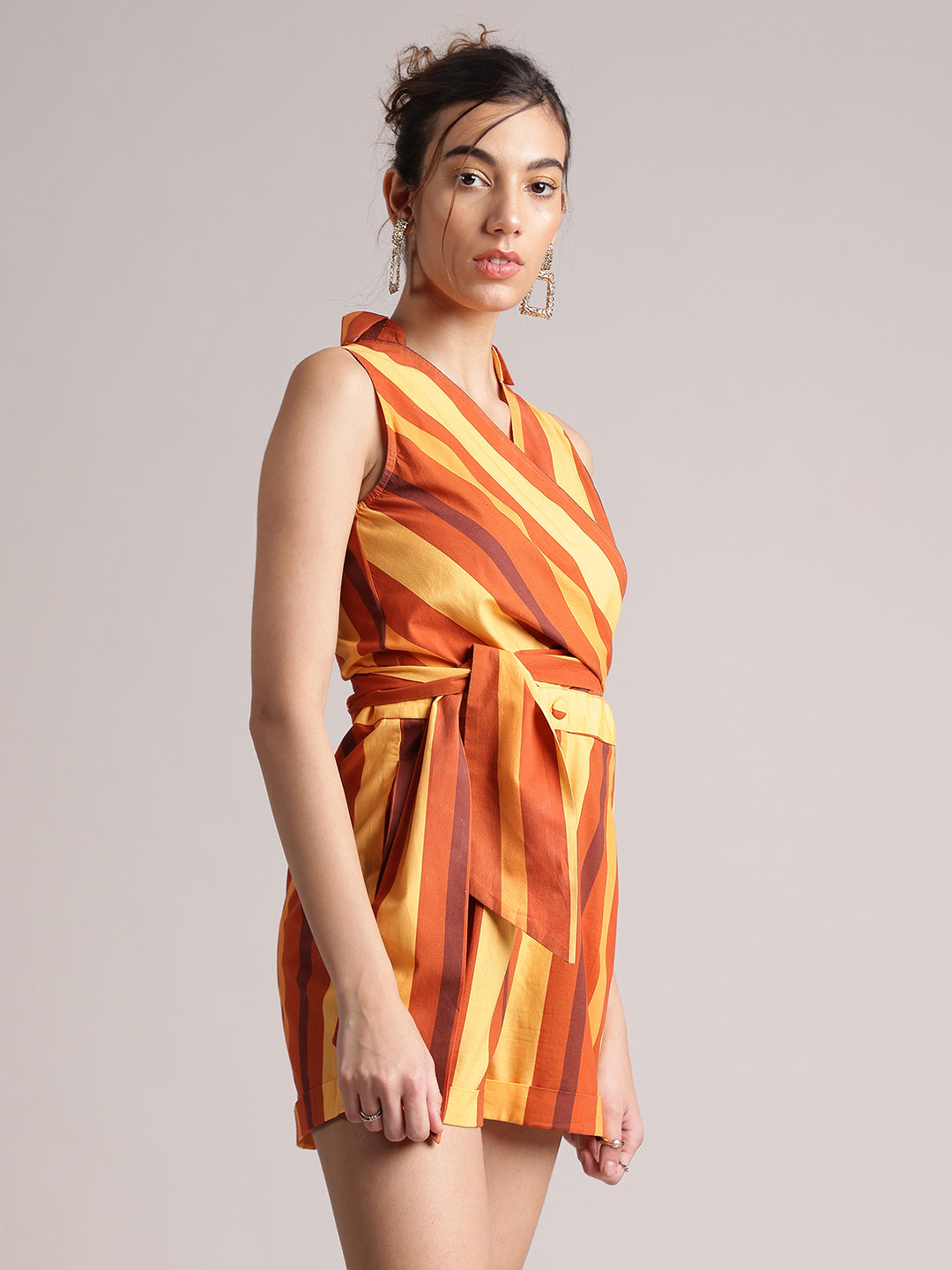 Zaccai Women's Rust Poplin Striped Jumpsuit 