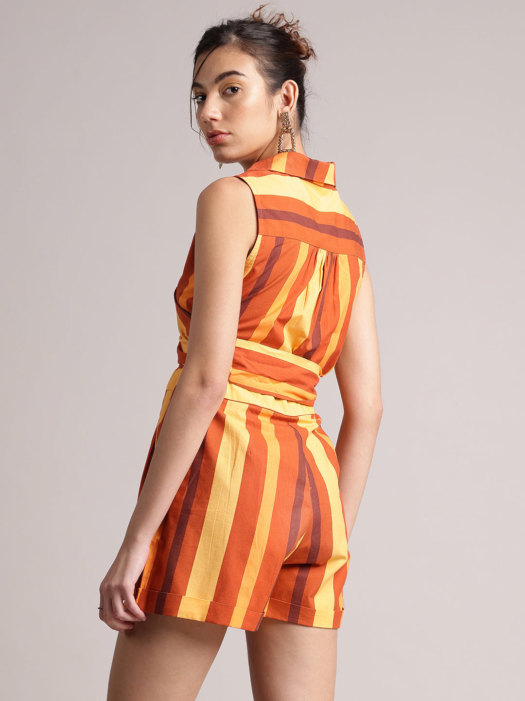 Zaccai Women's Rust Poplin Striped Jumpsuit 