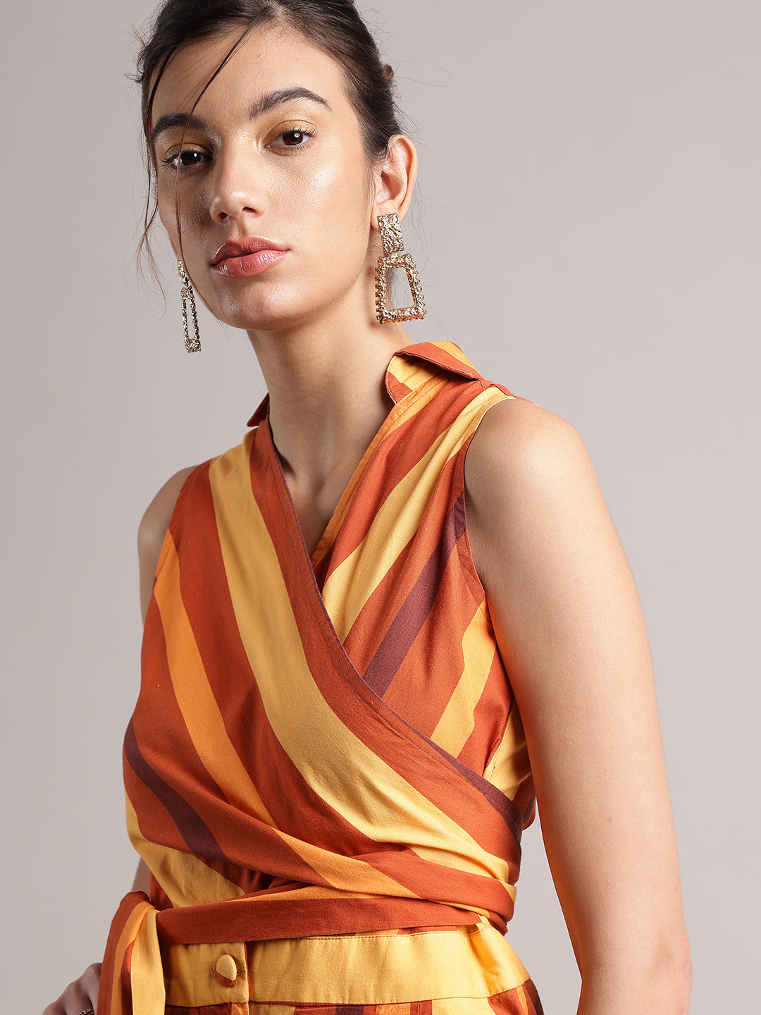 Zaccai Women's Rust Poplin Striped Jumpsuit 