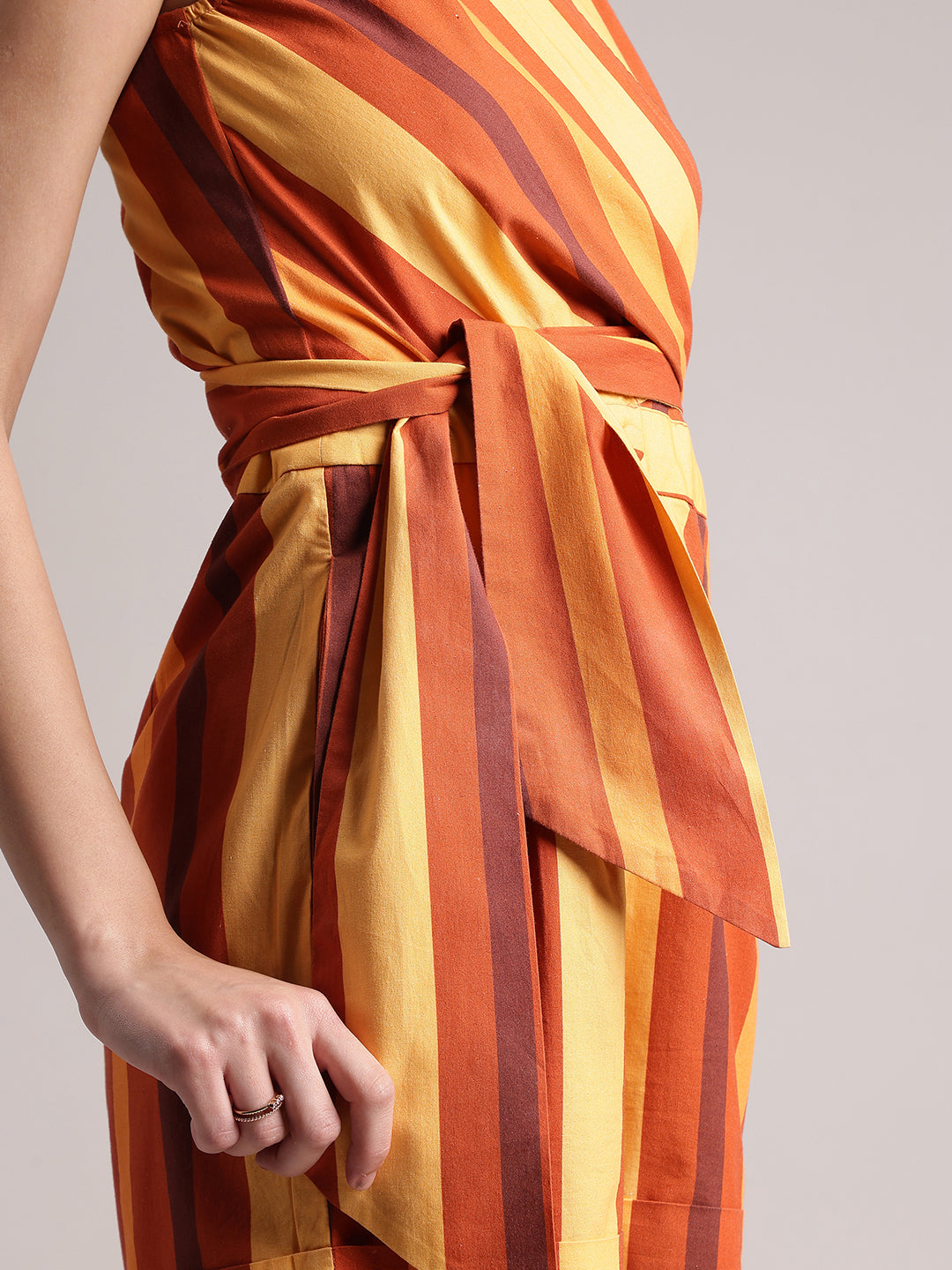 Zaccai Women's Rust Poplin Striped Jumpsuit 