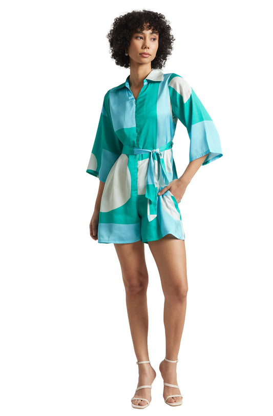 Zaccai Women's Mint Satin Colourblocked Jumpsuit 