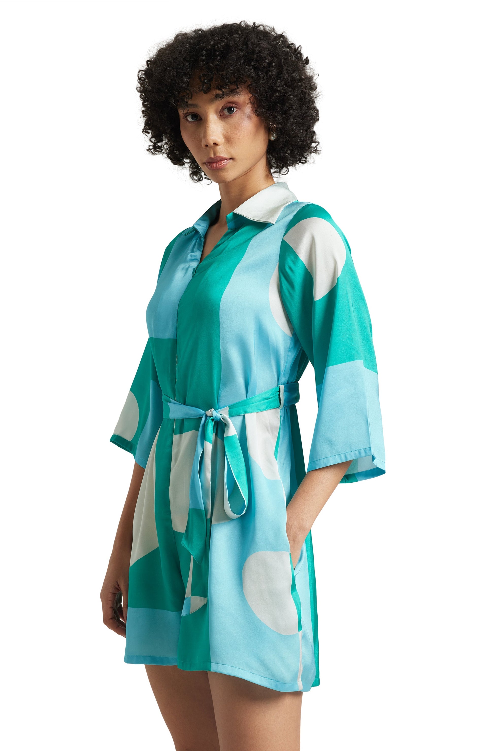 Zaccai Women's Mint Satin Colourblocked Jumpsuit 