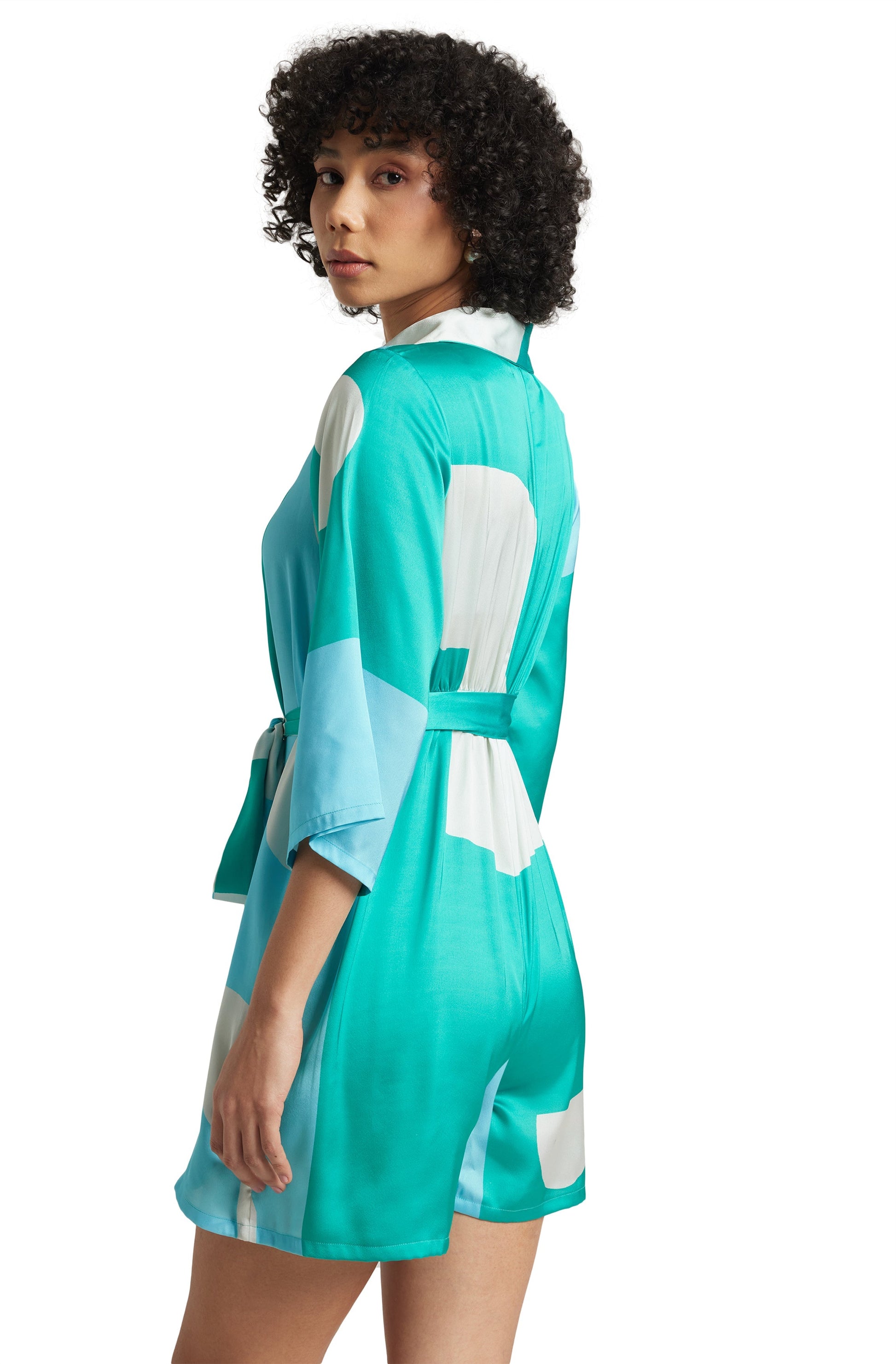 Zaccai Women's Mint Satin Colourblocked Jumpsuit 