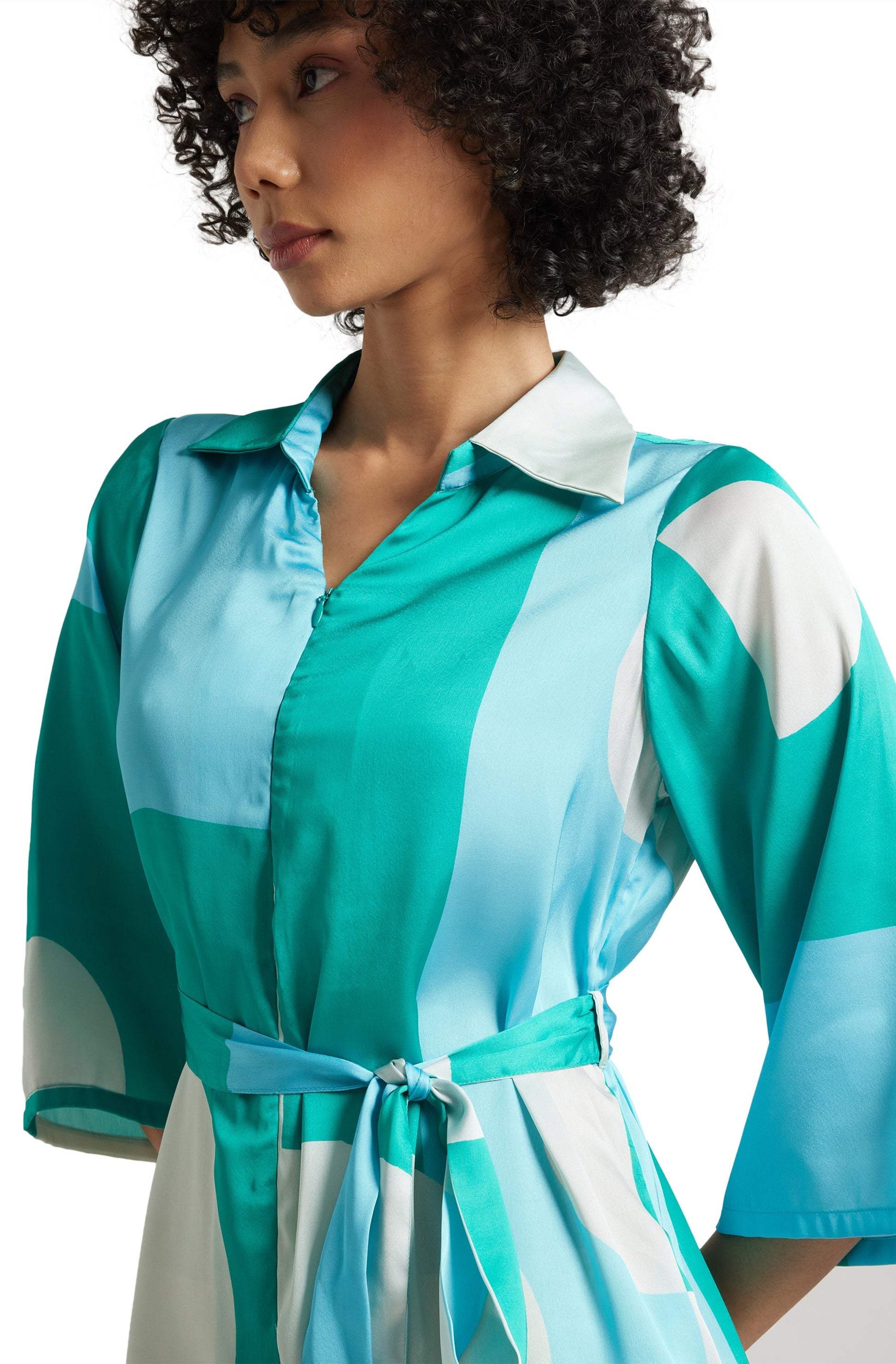 Zaccai Women's Mint Satin Colourblocked Jumpsuit 