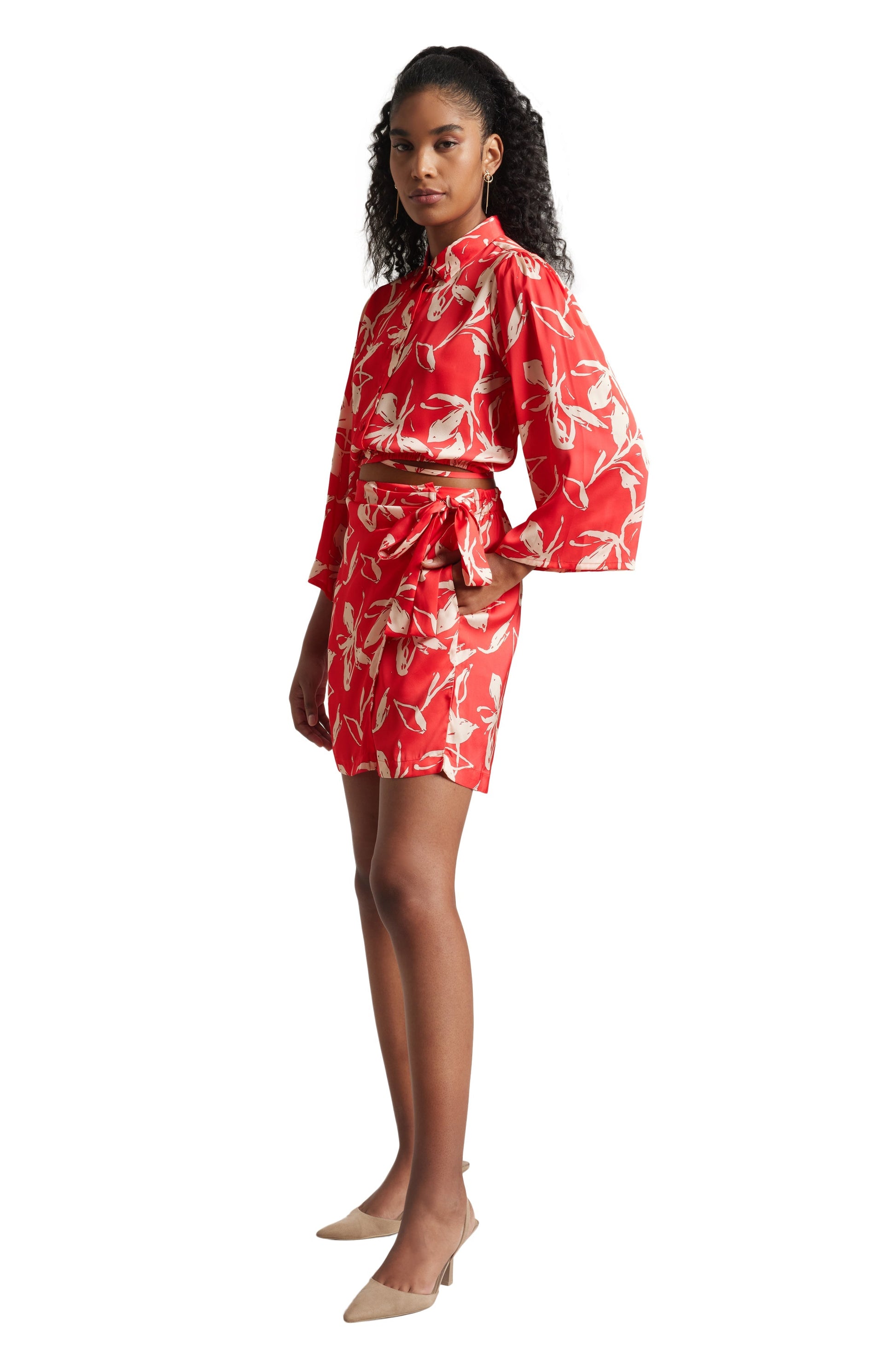 Zaccai Women's Red Satin Abstract Co-ord Set 