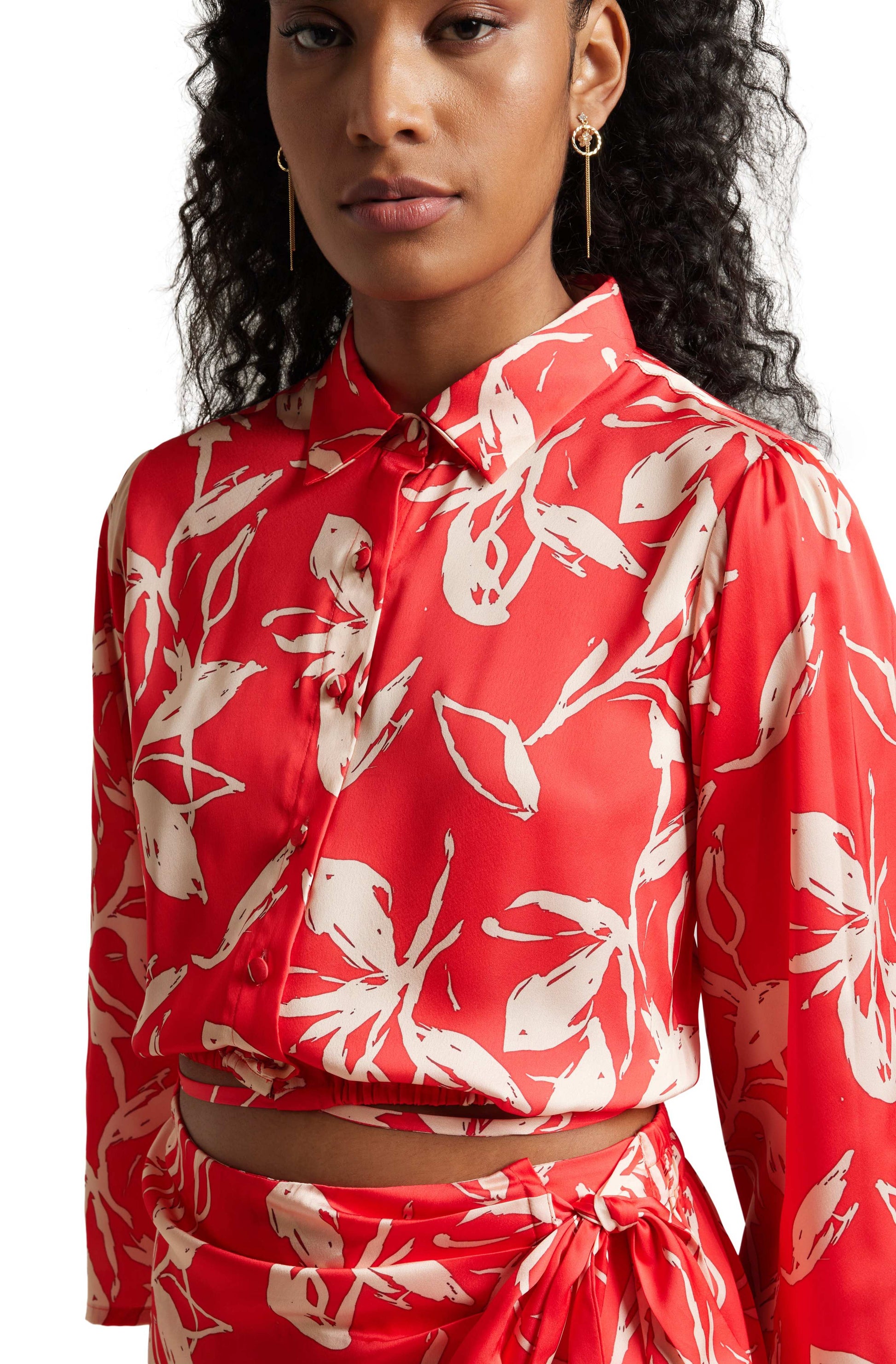 Zaccai Women's Red Satin Abstract Co-ord Set 