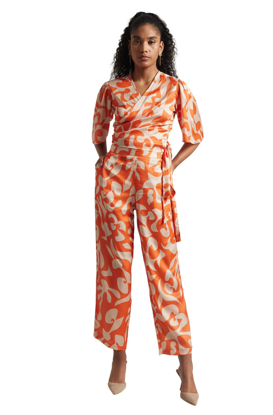 Zaccai Women's Orange Satin Abstract Co-ord Set 