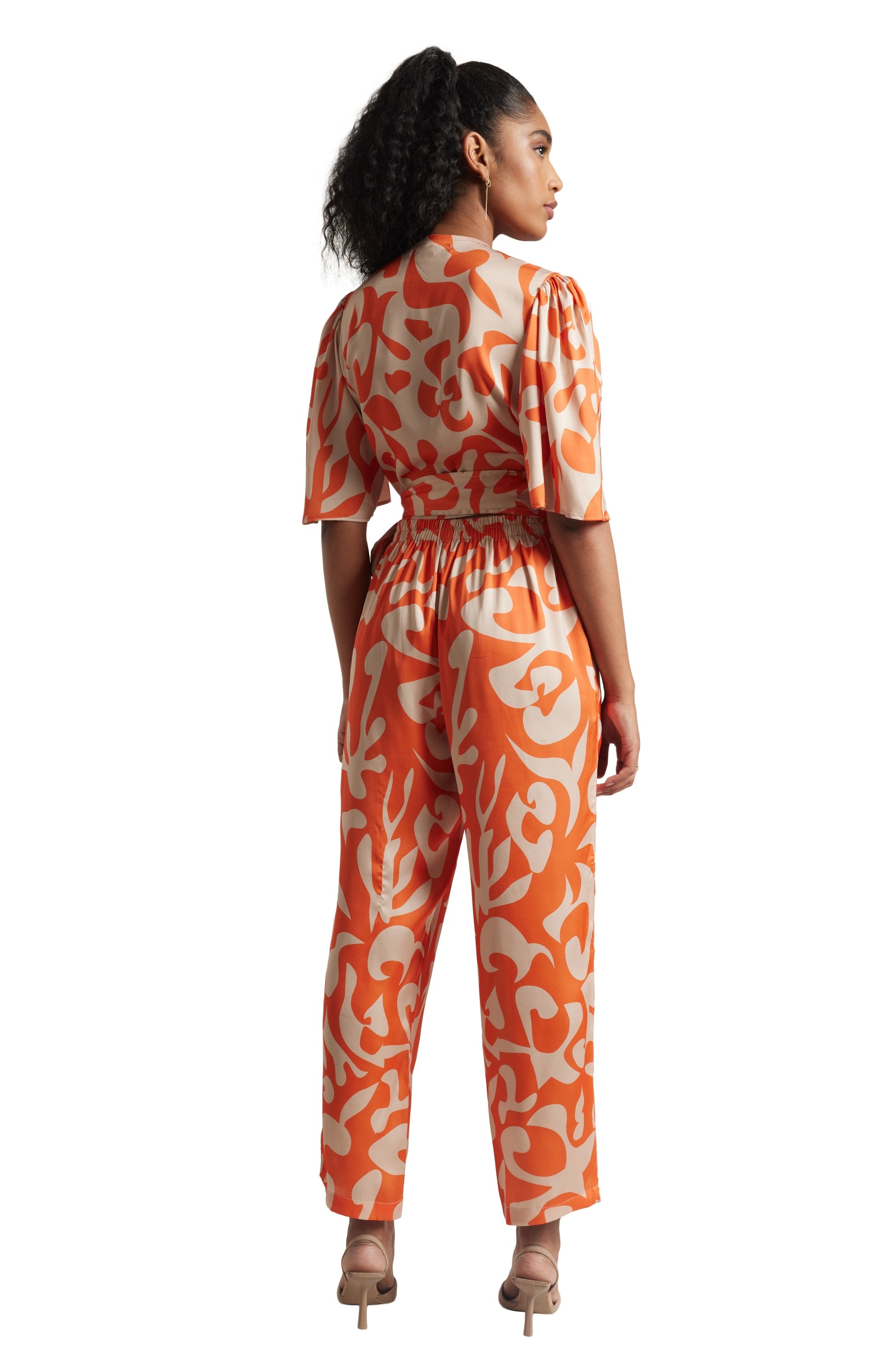 Zaccai Women's Orange Satin Abstract Co-ord Set 