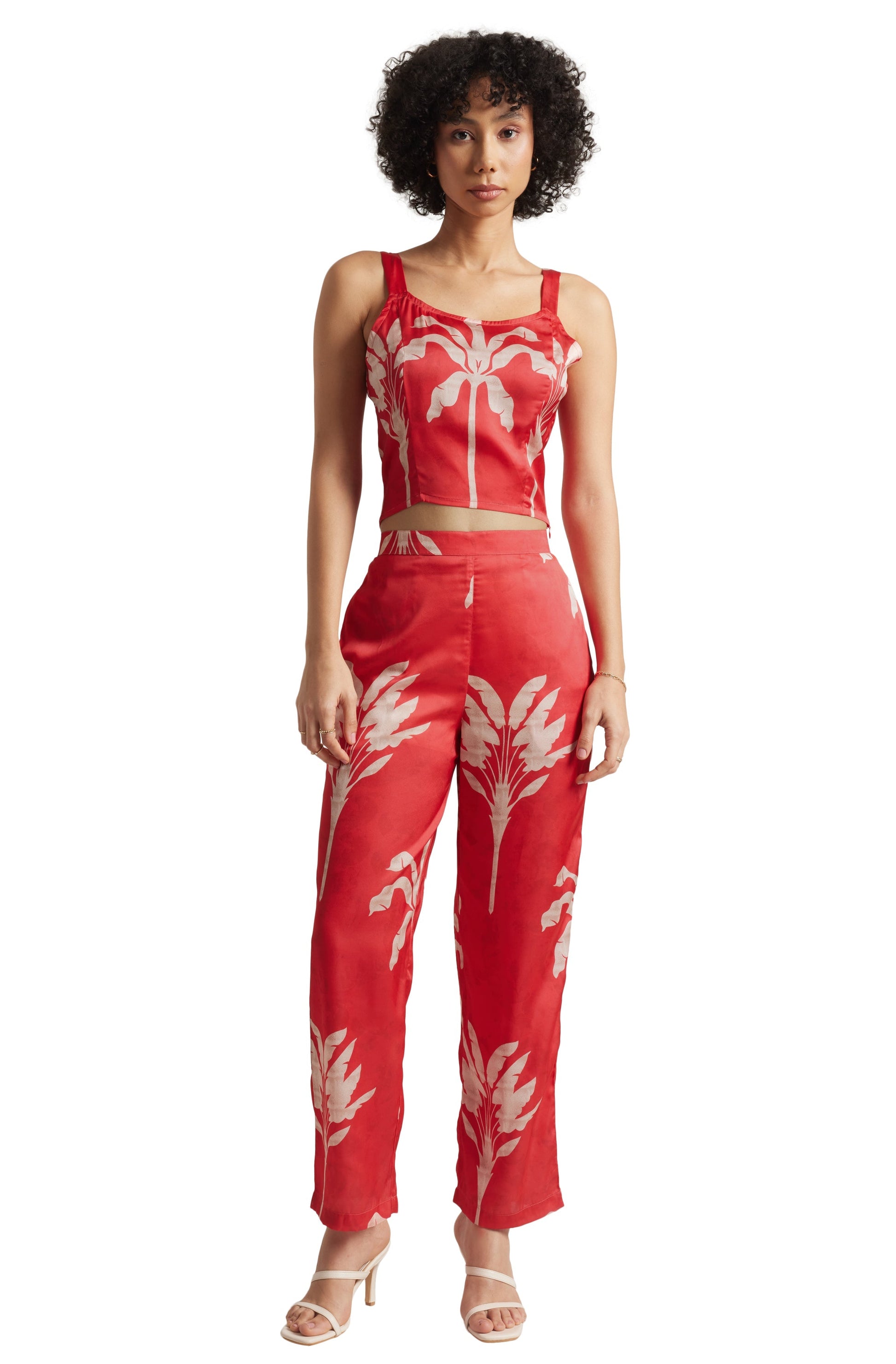 Zaccai Women's Red Satin Printed Co-ord Set 
