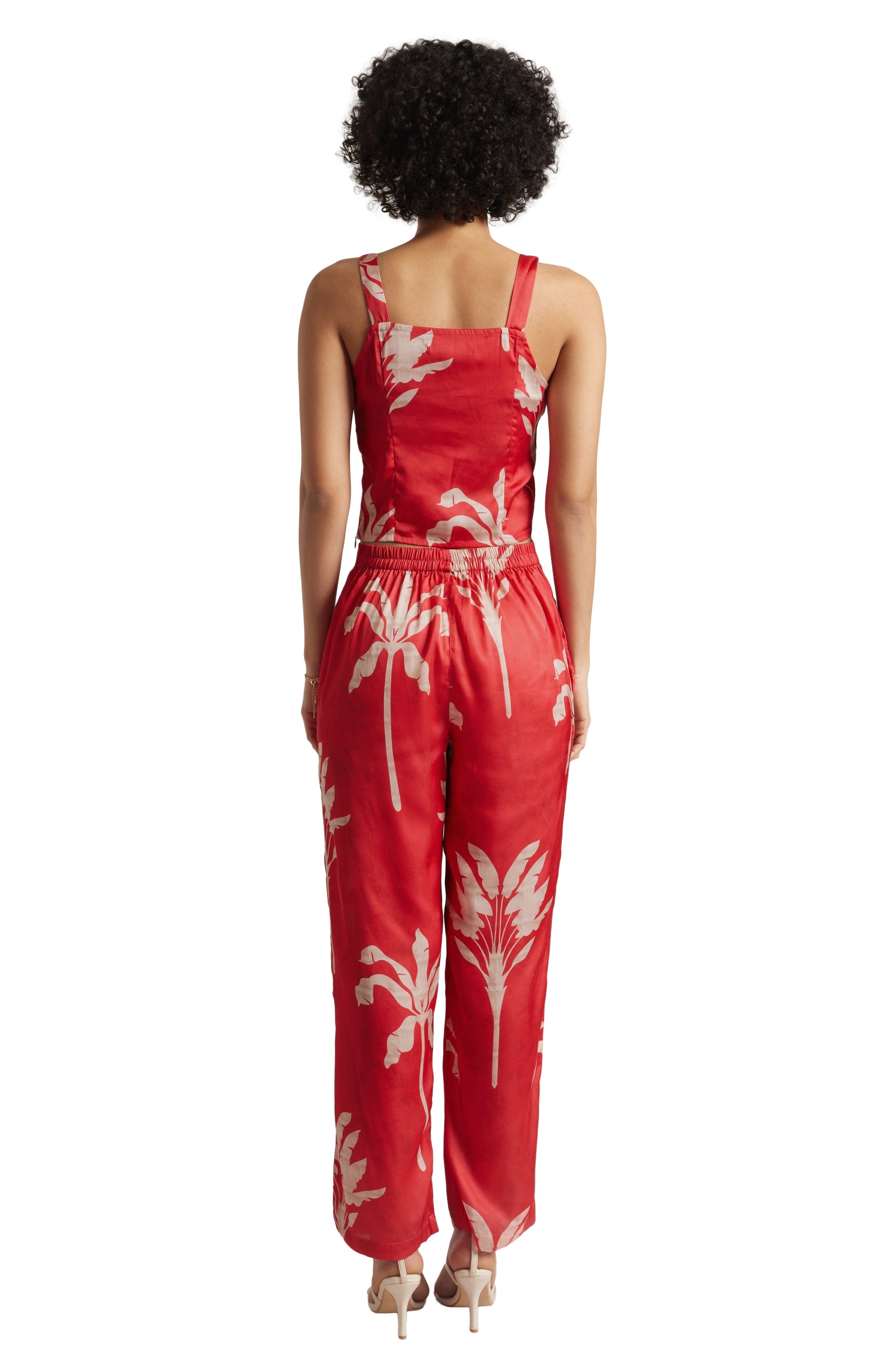 Zaccai Women's Red Satin Printed Co-ord Set 