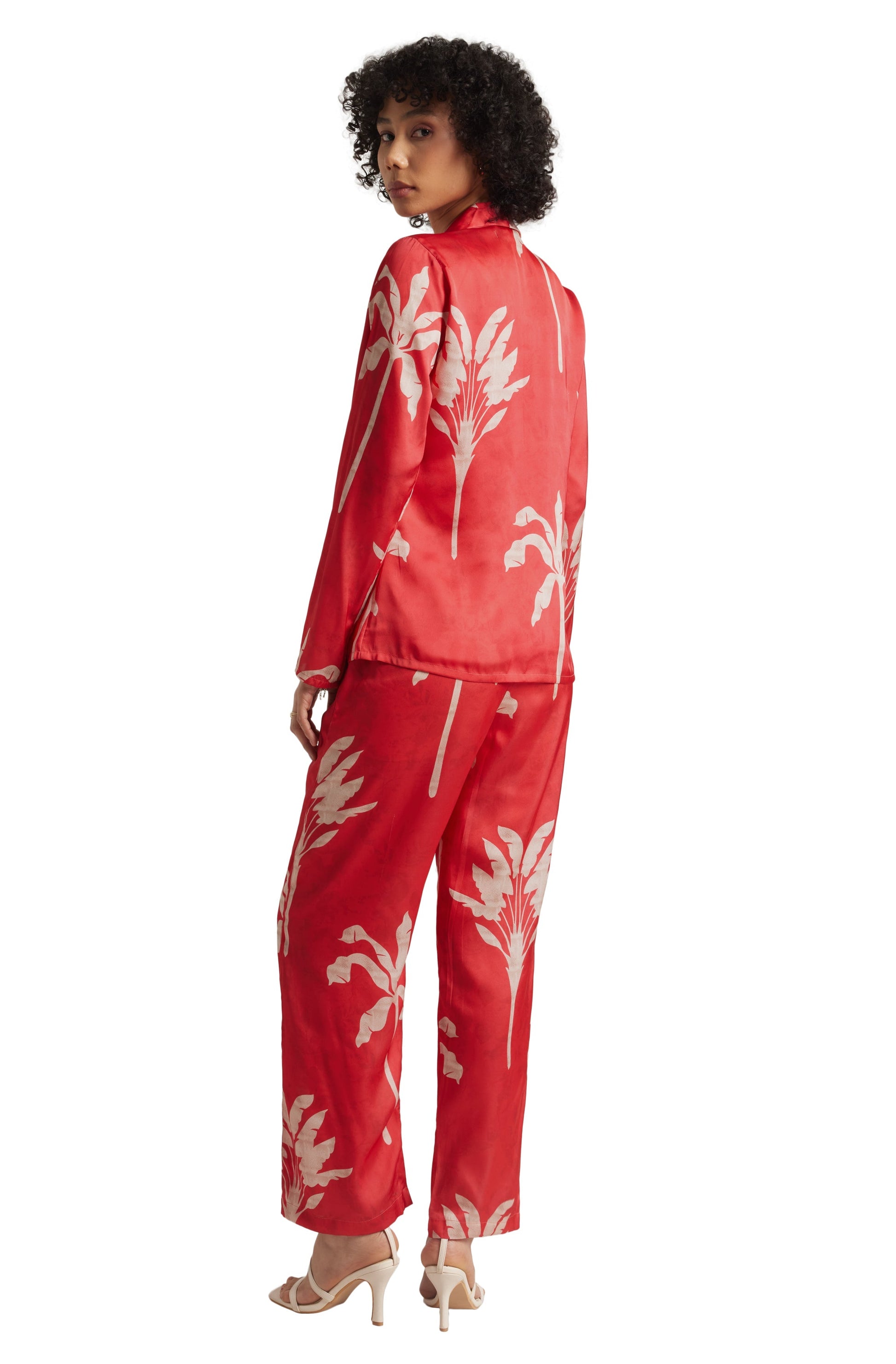 Zaccai Women's Red Satin Printed Co-ord Set 