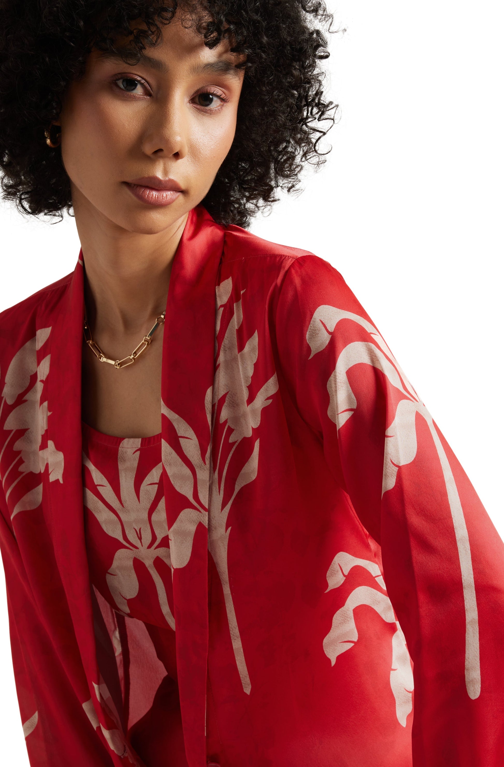 Zaccai Women's Red Satin Printed Co-ord Set 