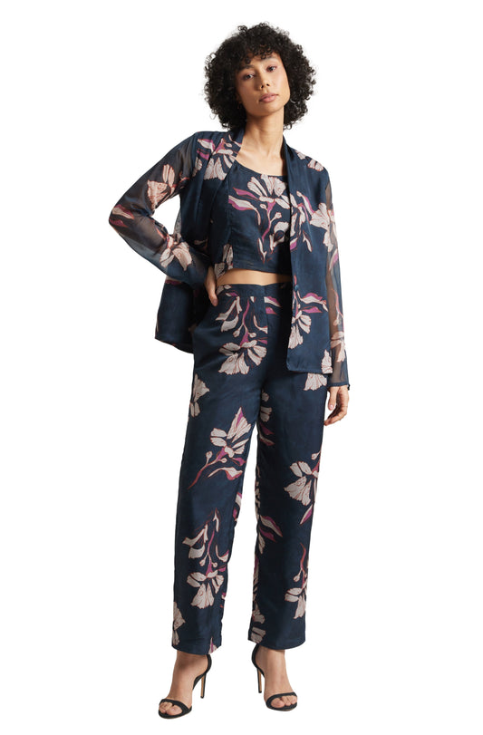 Zaccai Women's Navy Organza Floral Co-ord Set 