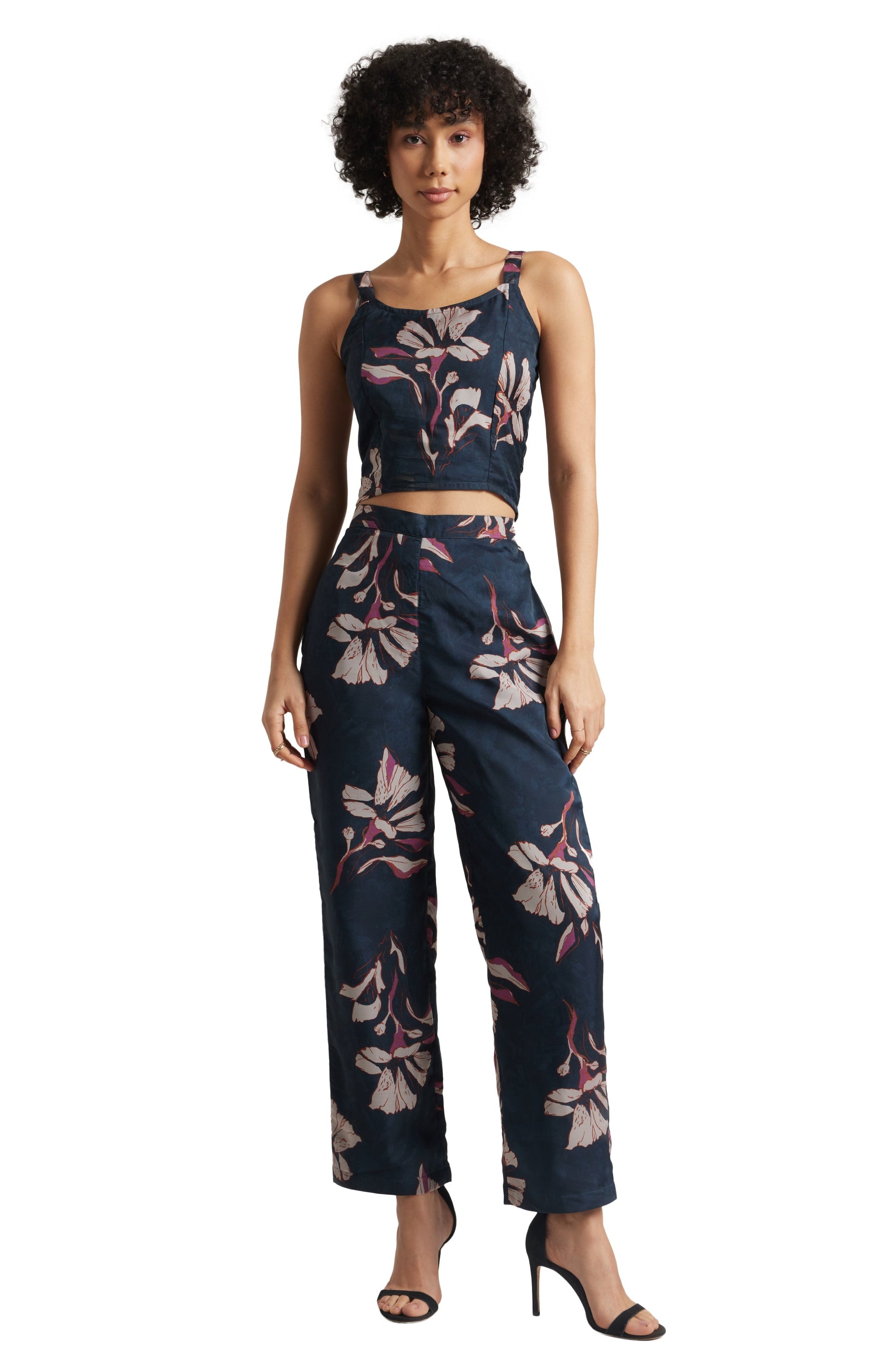Zaccai Women's Navy Organza Floral Co-ord Set 