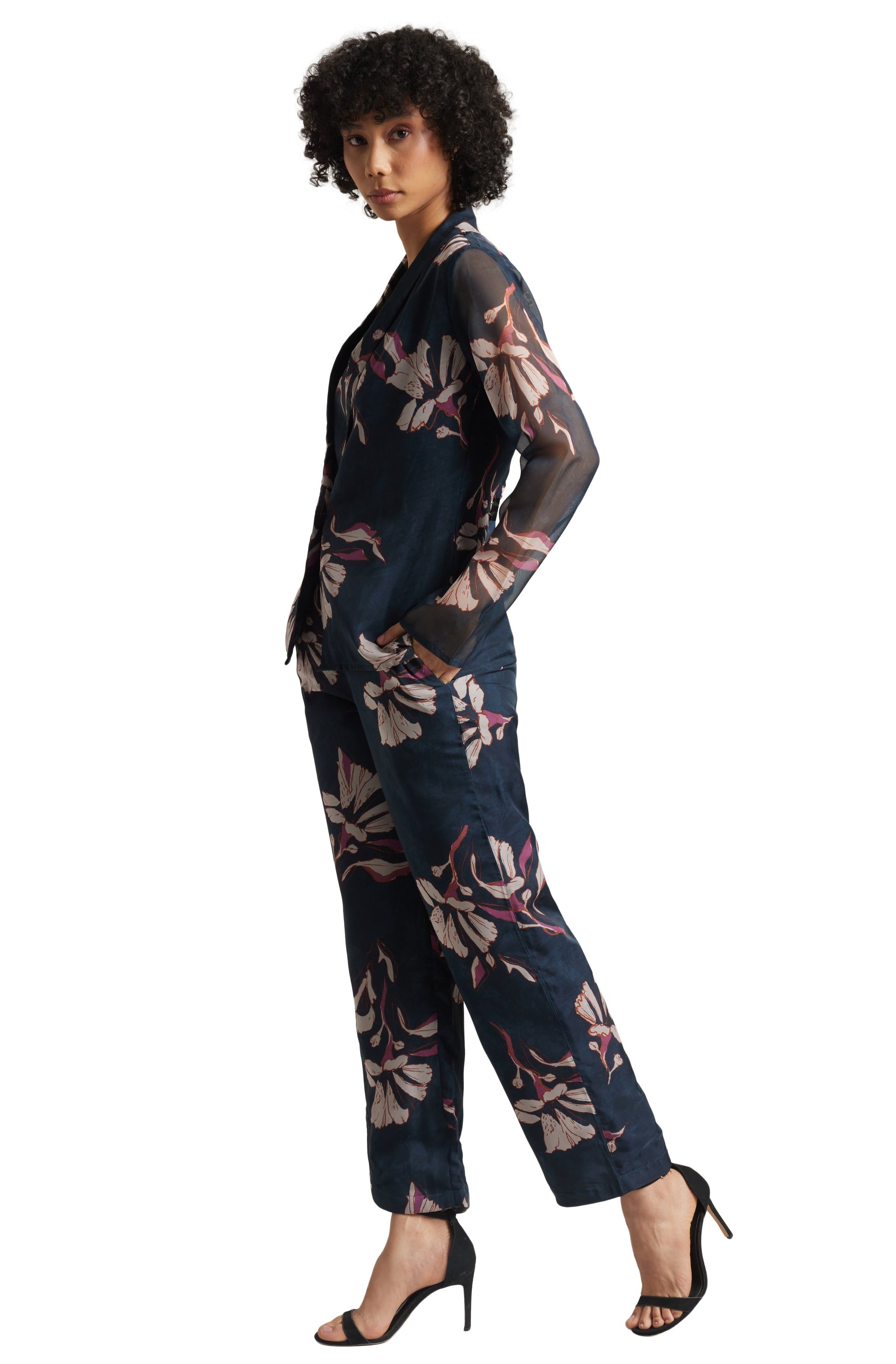Zaccai Women's Navy Organza Floral Co-ord Set 