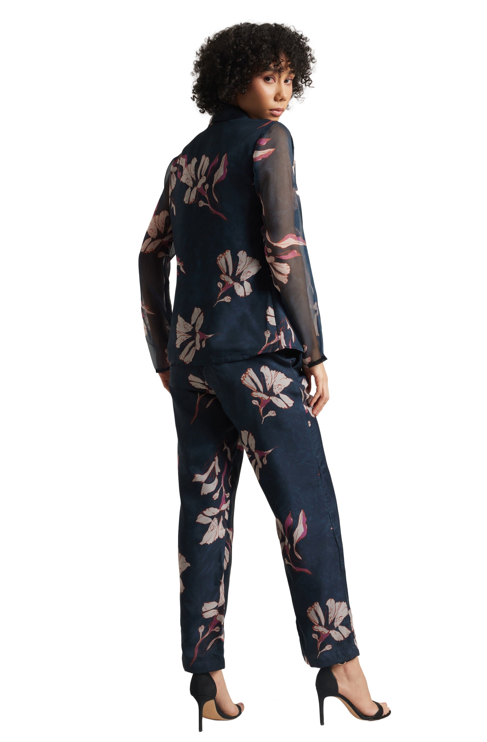 Zaccai Women's Navy Organza Floral Co-ord Set 