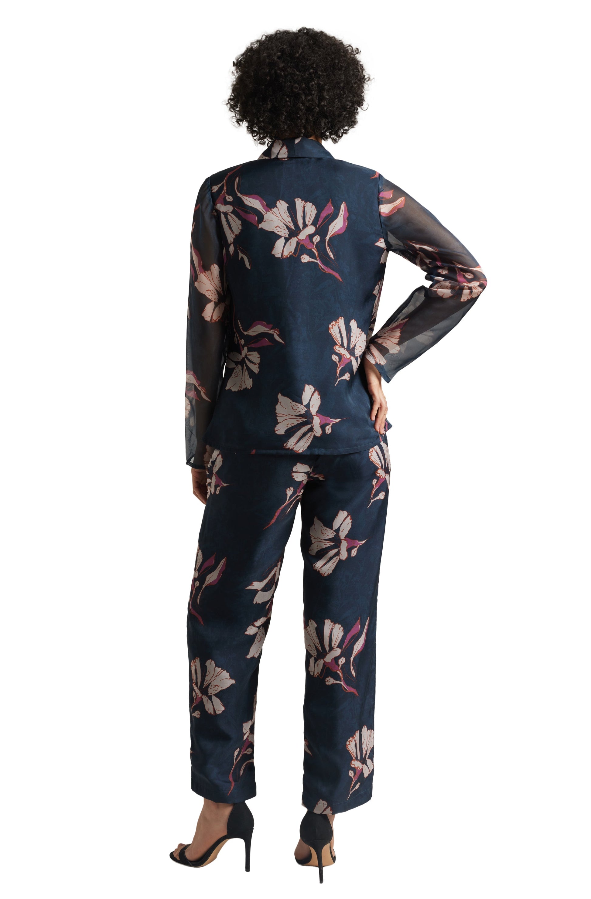 Zaccai Women's Navy Organza Floral Co-ord Set 