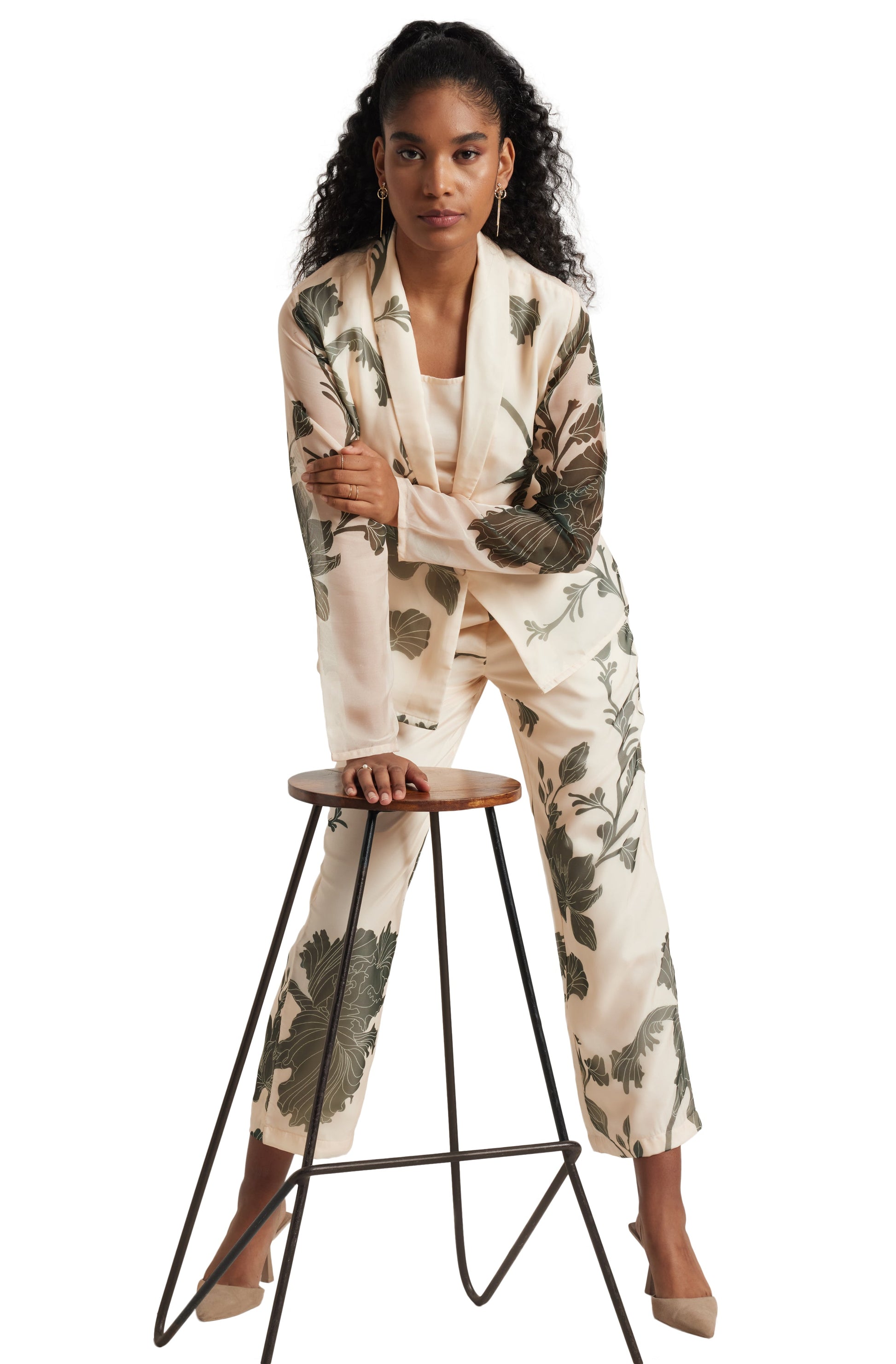 Zaccai Women's Cream Organza Floral Co-ord Set 