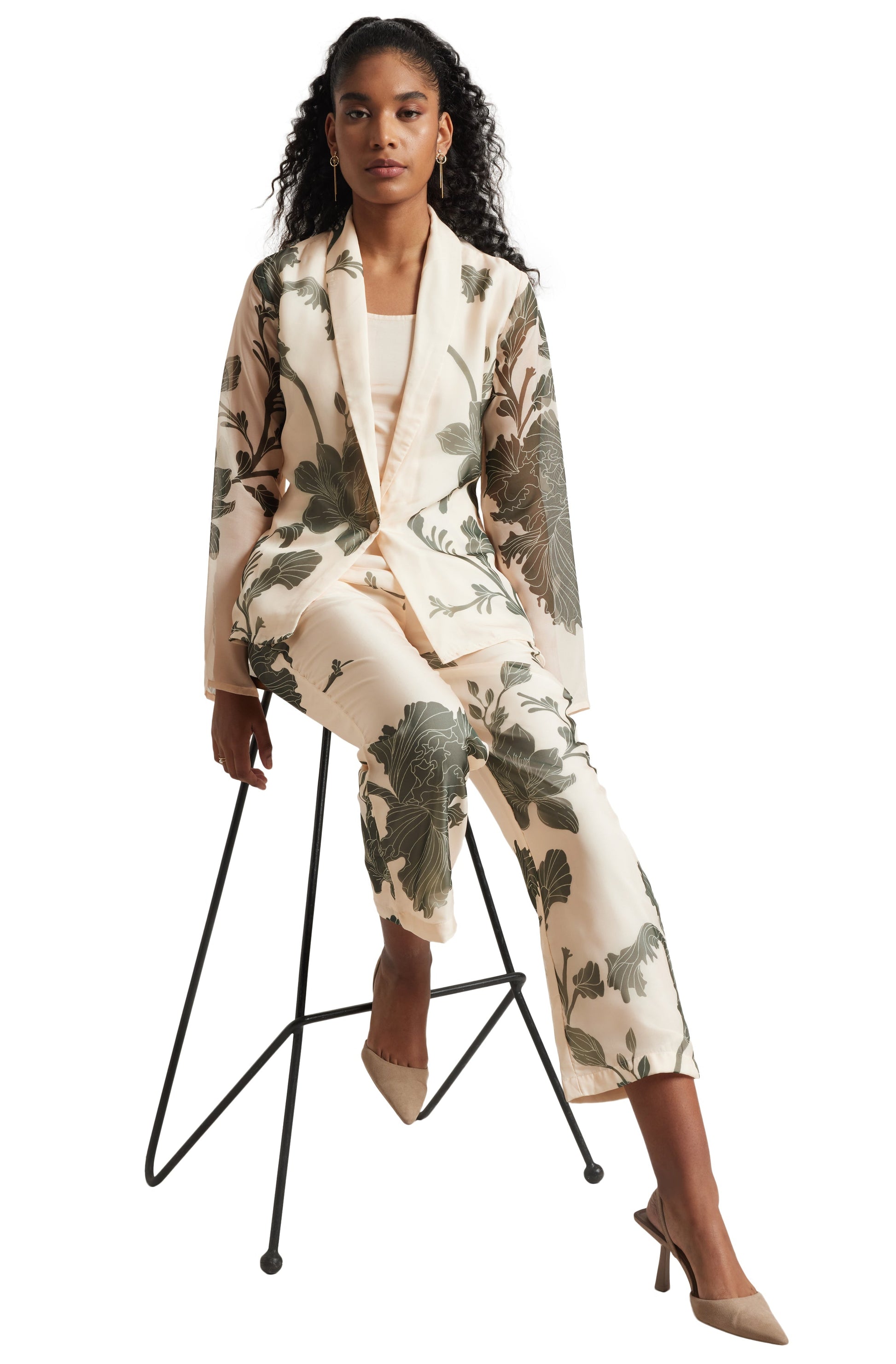 Zaccai Women's Cream Organza Floral Co-ord Set 