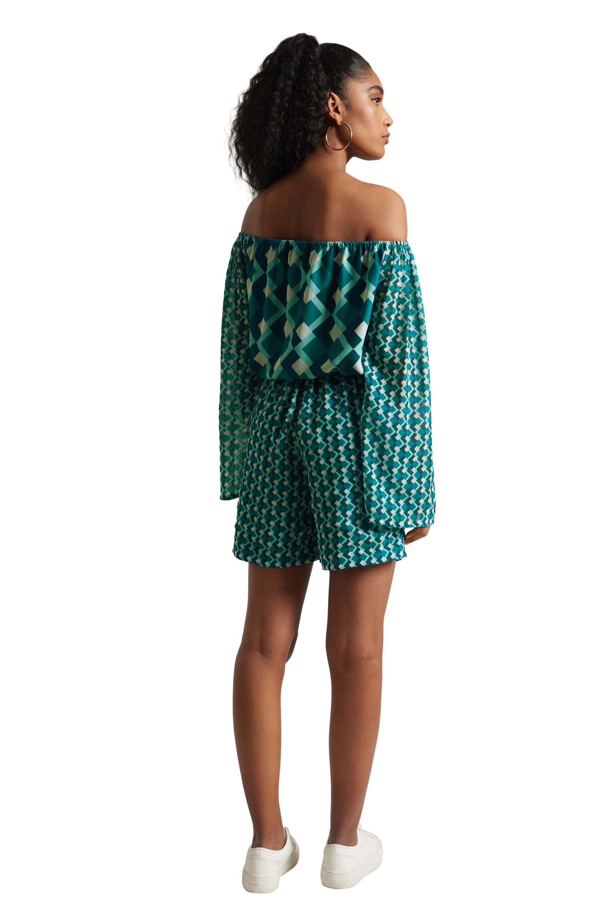 Zaccai Women's Teal Georgette Geometric Co-ord Set 