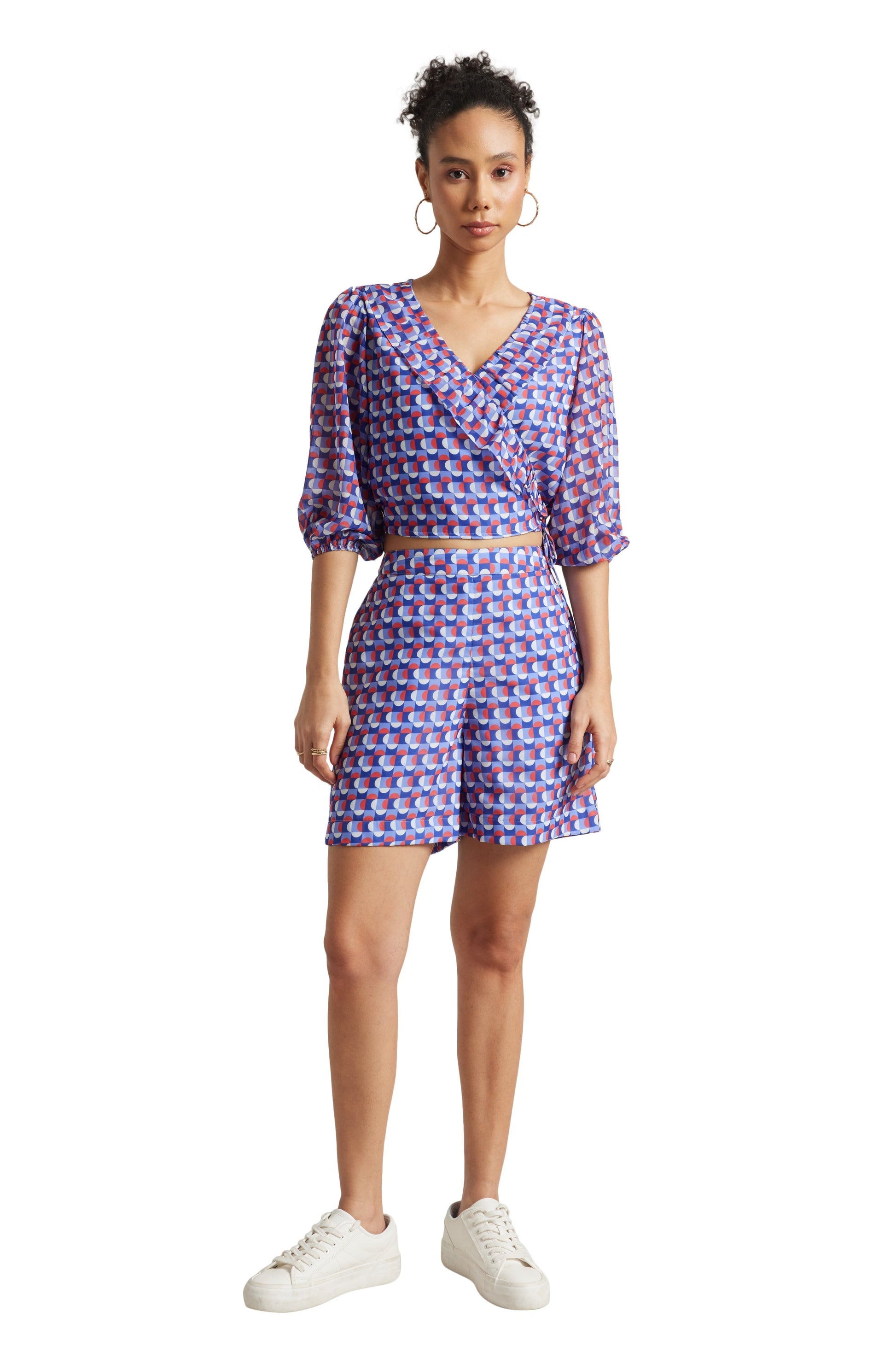 Zaccai Women's Purple Georgette Geometric Co-ord Set 