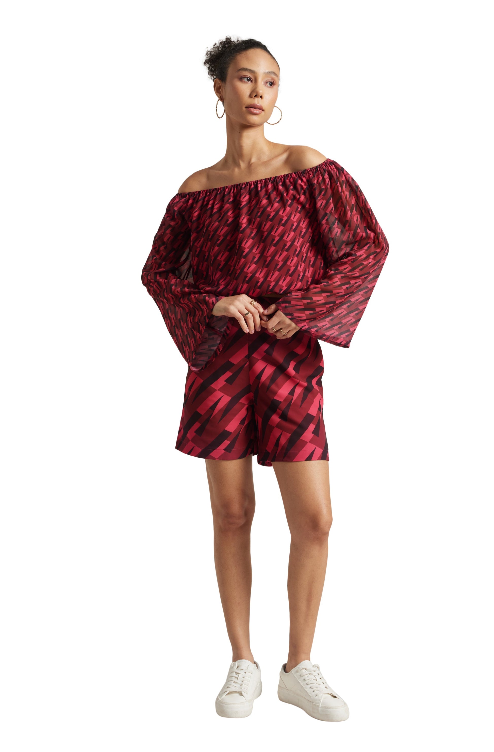 Zaccai Women's Pink Georgette Geometric Co-ord Set 