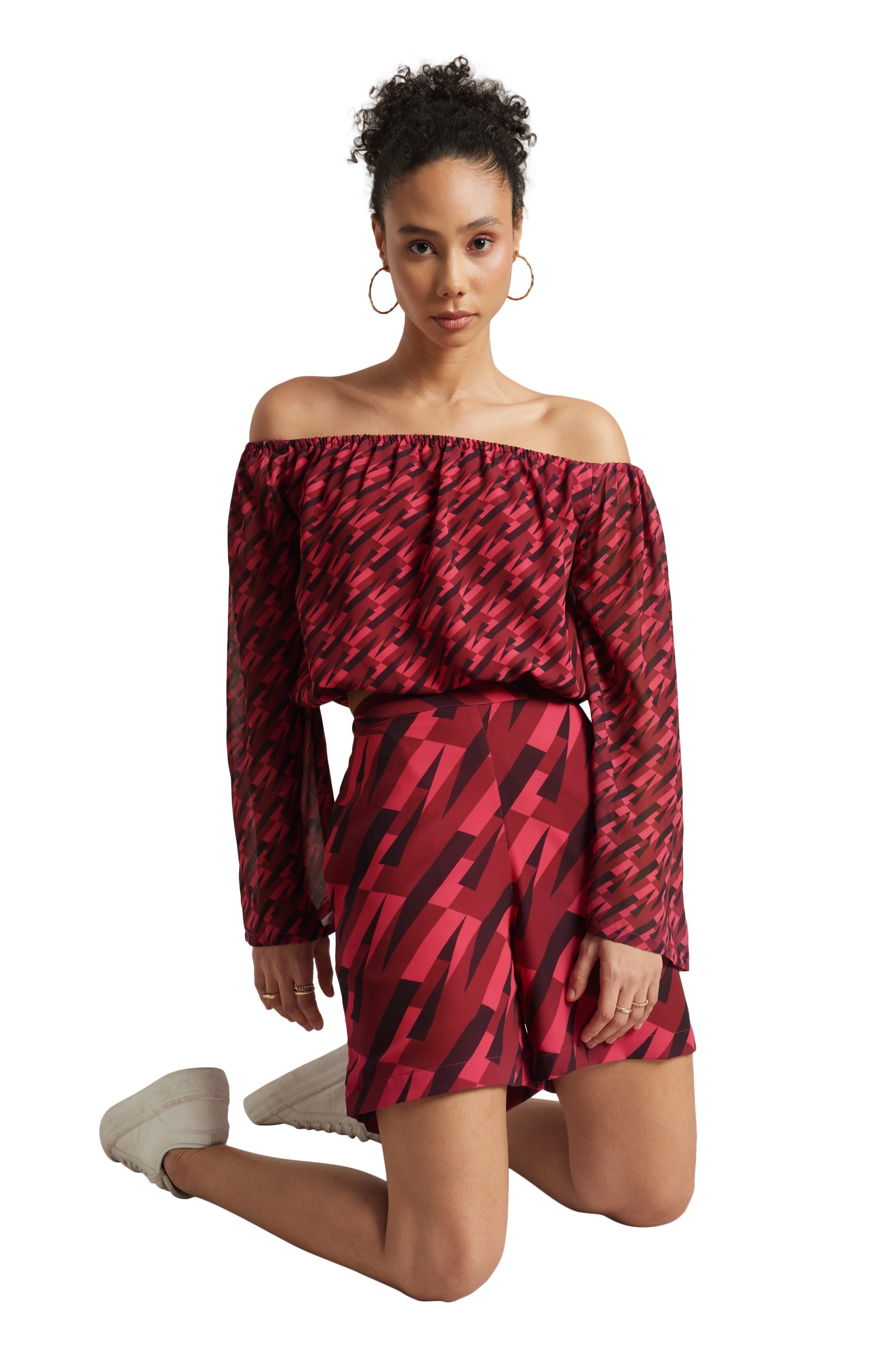 Zaccai Women's Pink Georgette Geometric Co-ord Set 