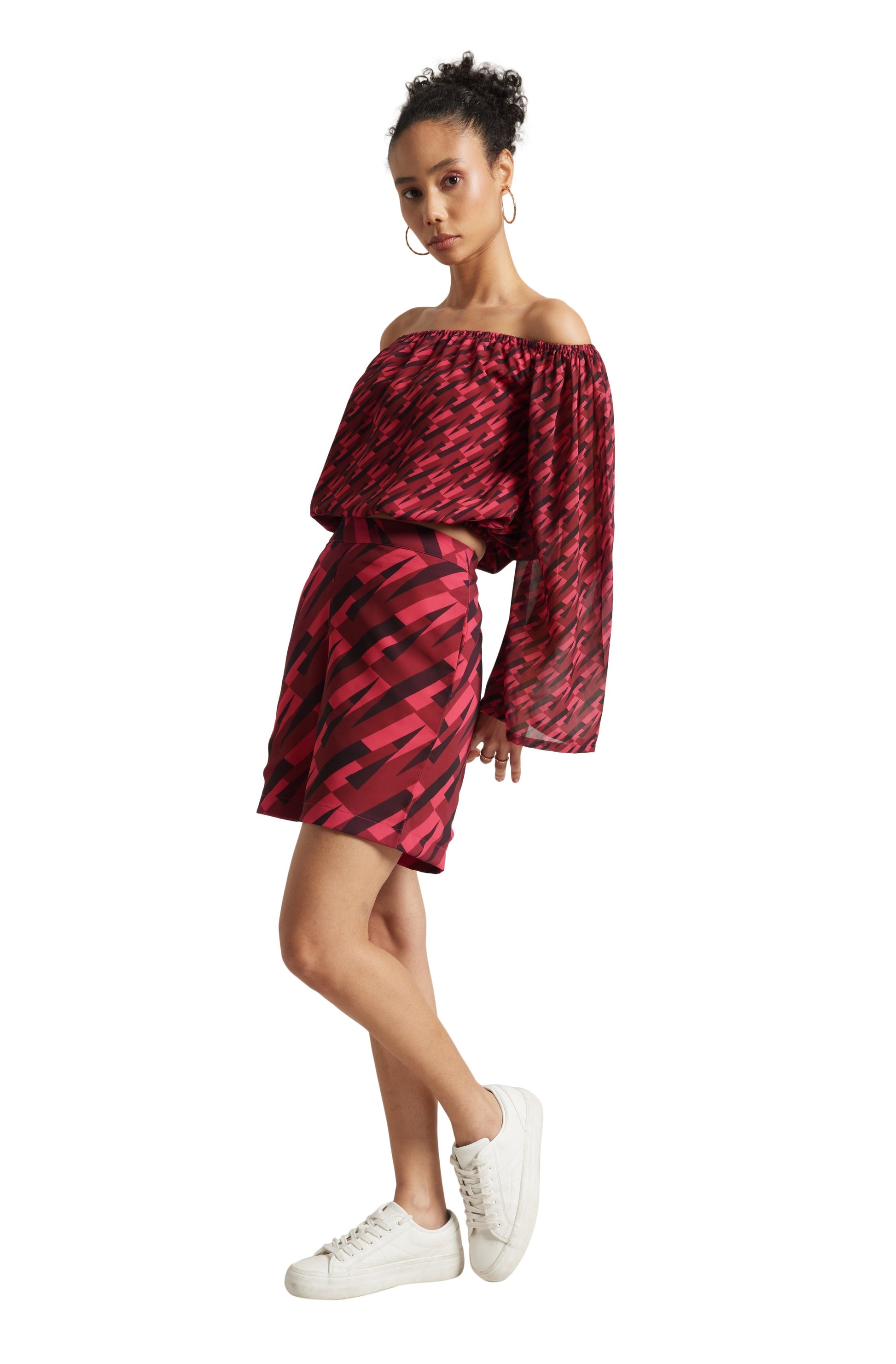 Zaccai Women's Pink Georgette Geometric Co-ord Set 