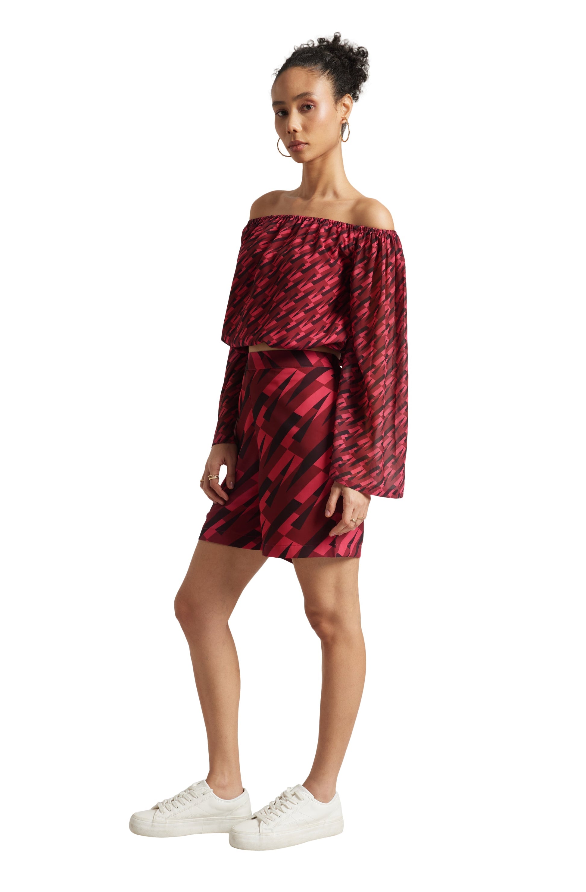 Zaccai Women's Pink Georgette Geometric Co-ord Set 