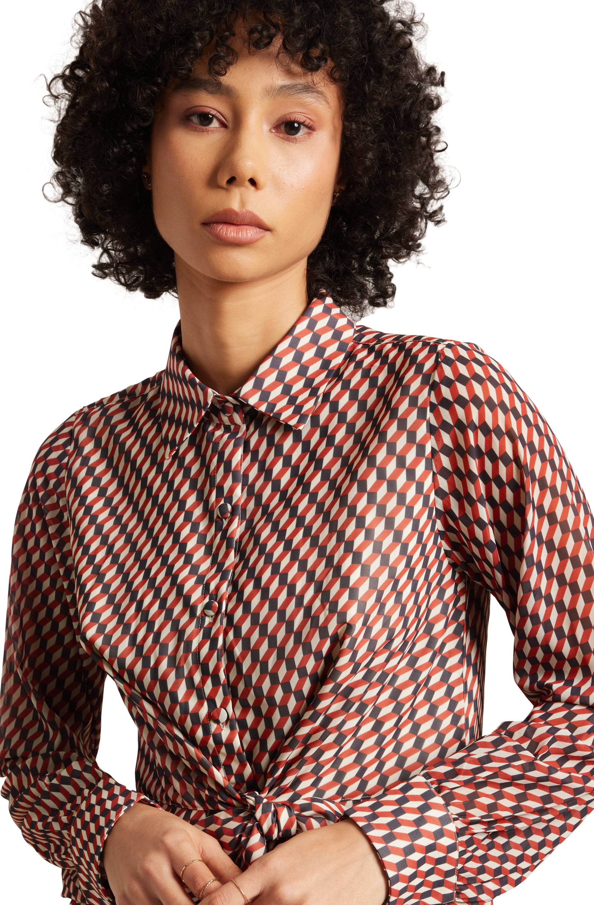 Zaccai Women's Brown Georgette Geometric Dress