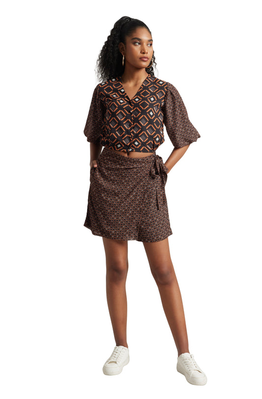 Zaccai Women's Black Georgette Geometric Co-ord Set 