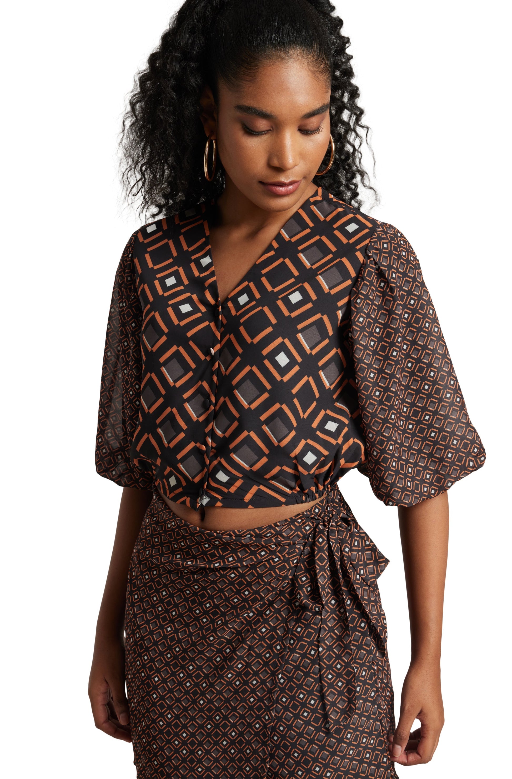 Zaccai Women's Black Georgette Geometric Co-ord Set 