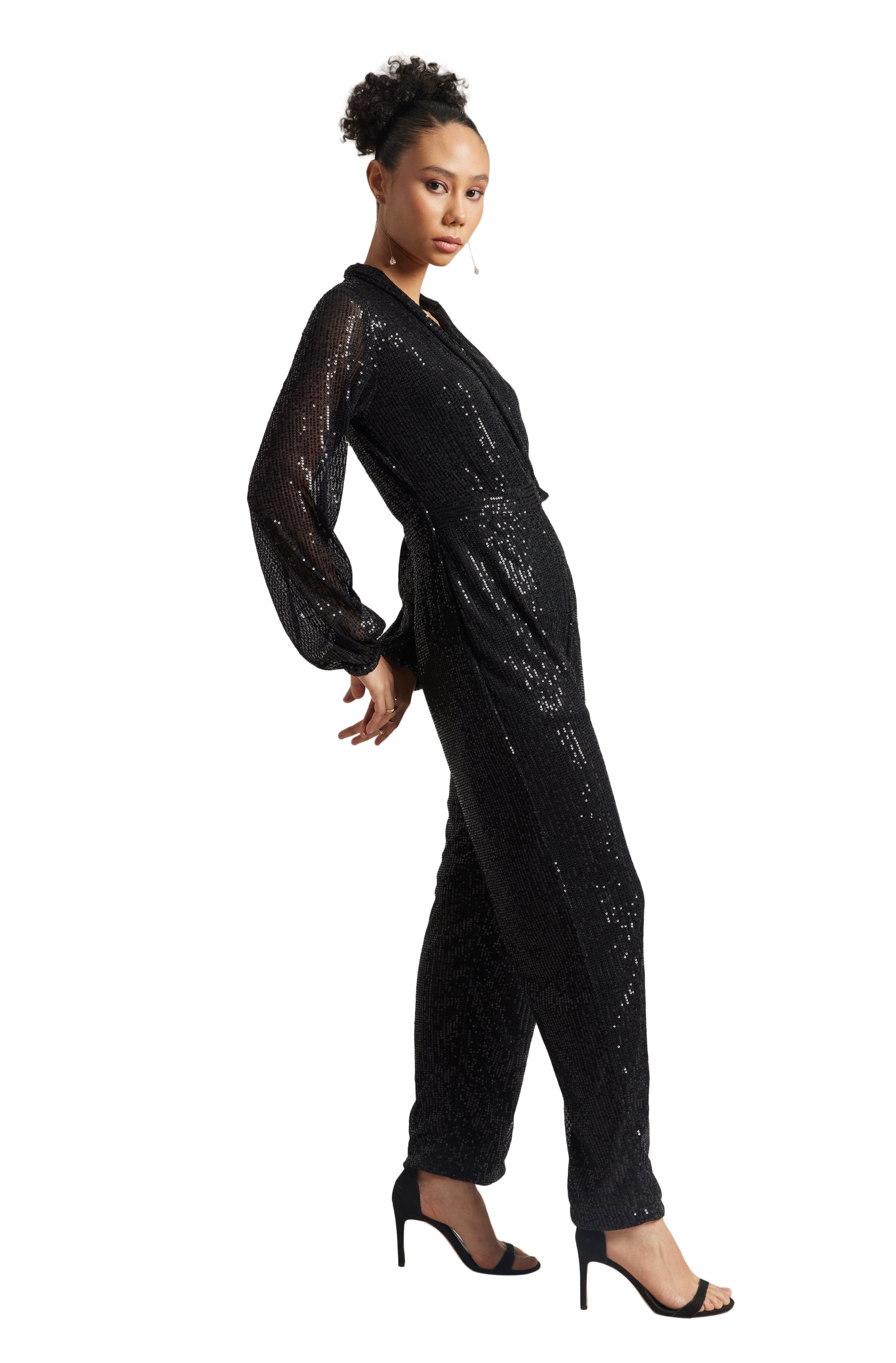Zaccai Women's Black Poly Elastane Sequined Jumpsuit 