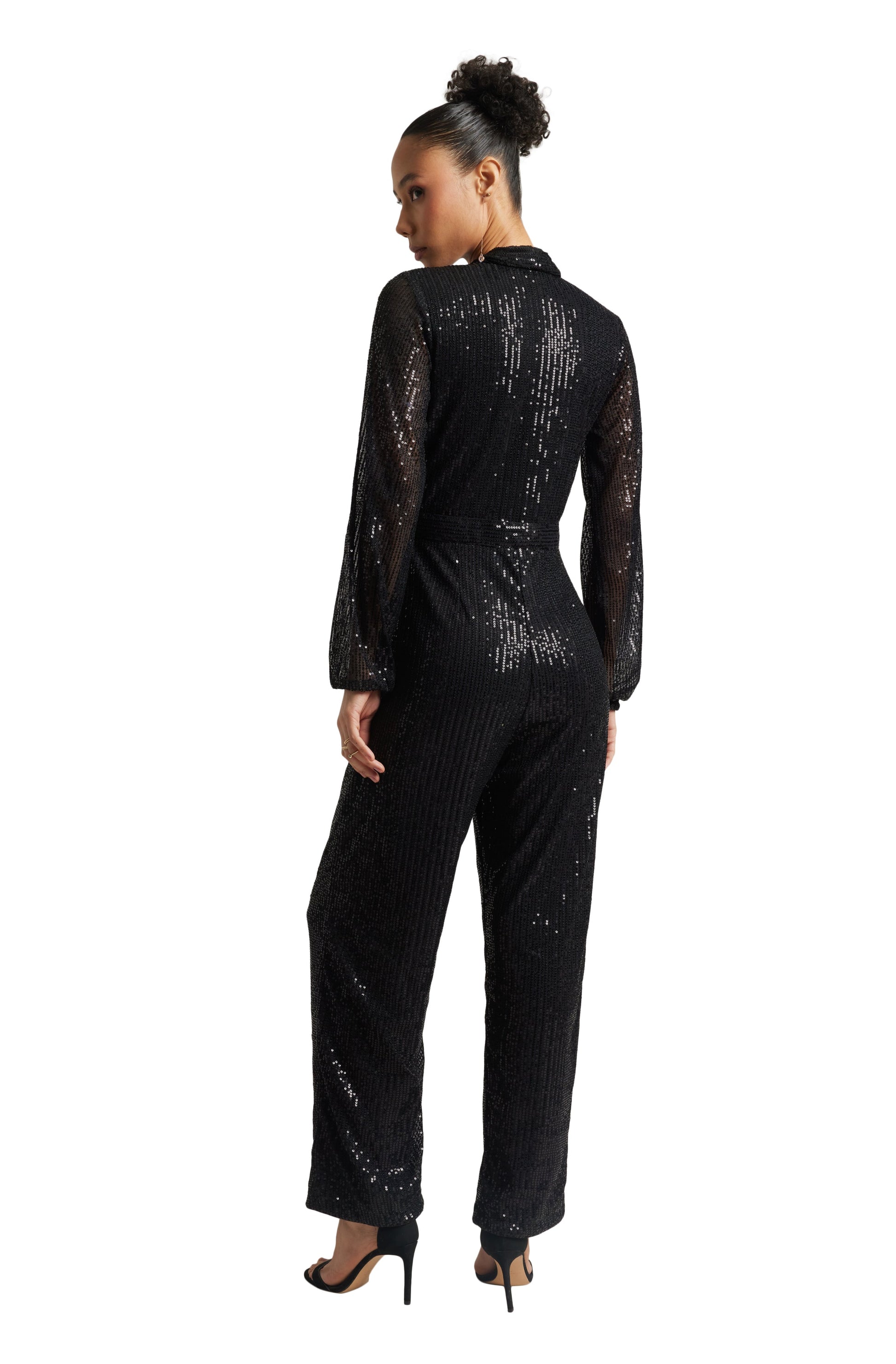 Zaccai Women's Black Poly Elastane Sequined Jumpsuit 