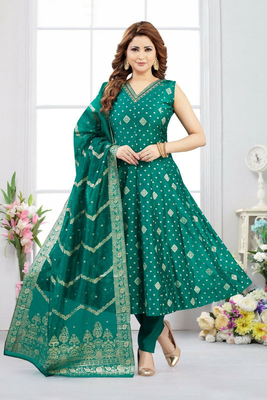 Joban Fashion Jacquard Rama Green Color Kurta Set