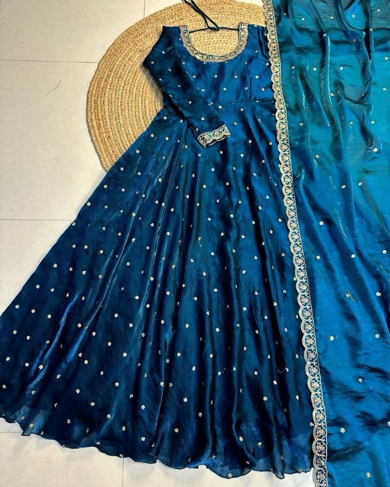 Teeya Creation Women's New Trendy Latest Designer Embroidery Anarkali Gown with Dupatta Set