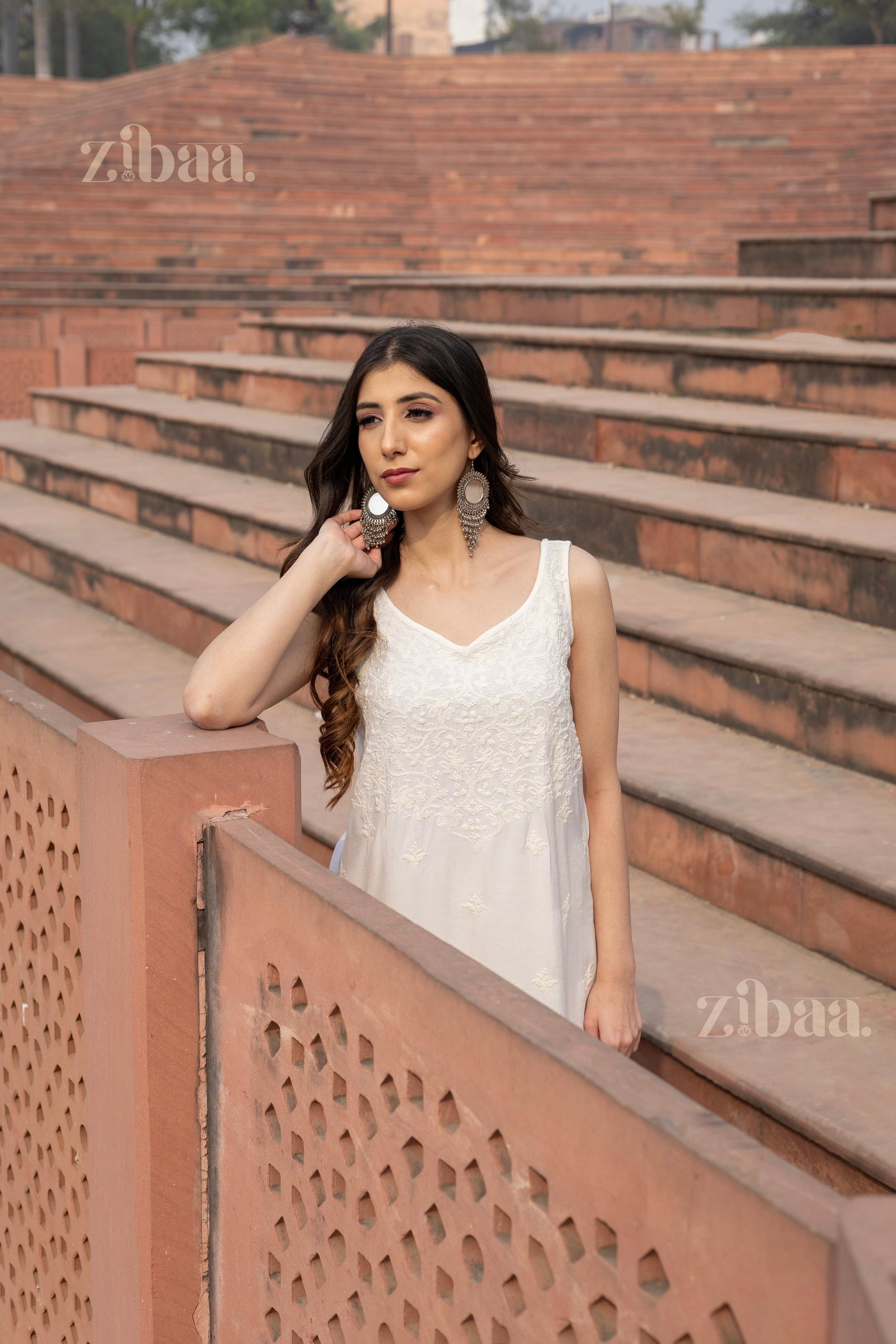 Zibaa Ivory Muslin Chikankari Co-ord Set 