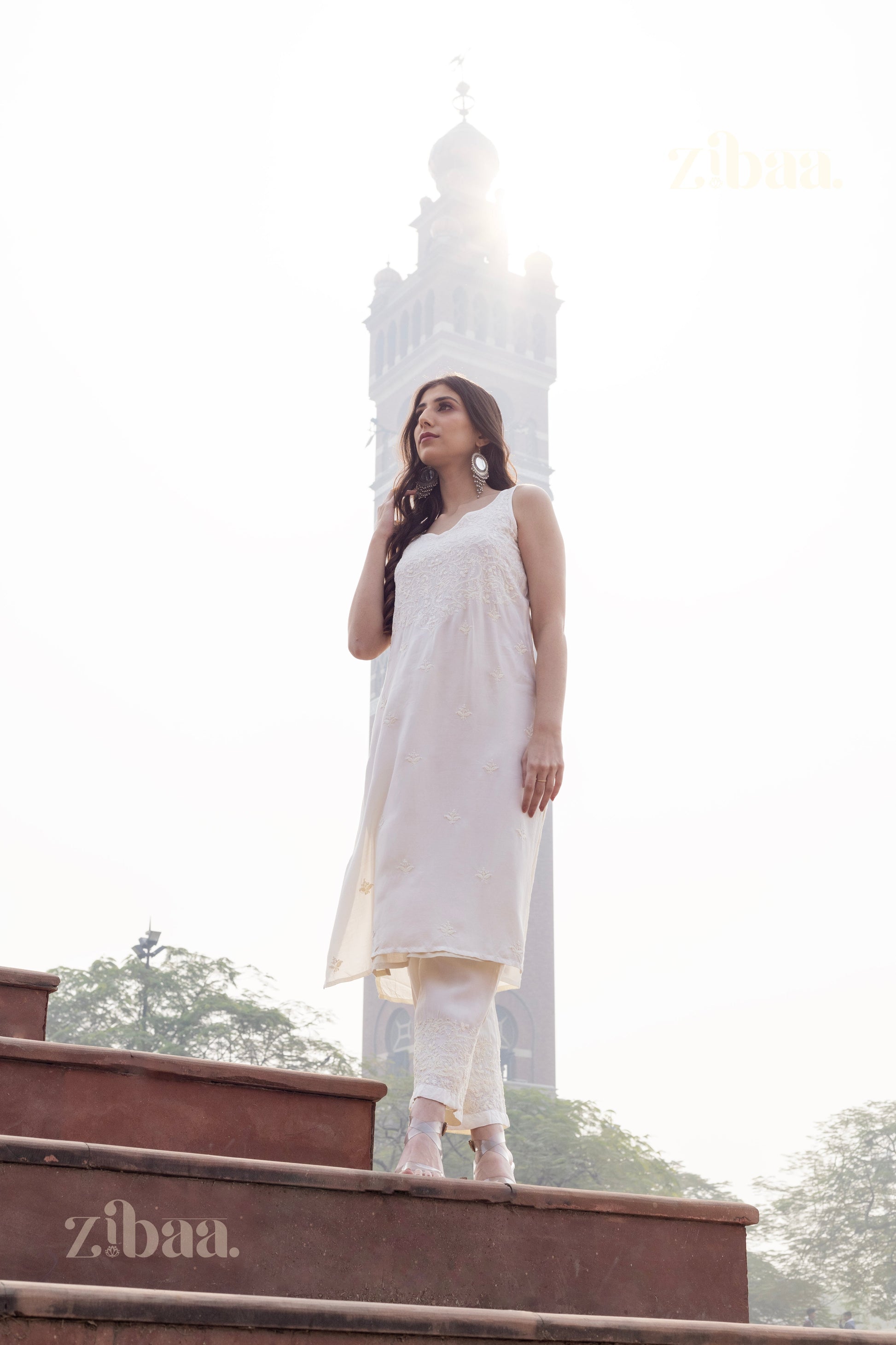 Zibaa Ivory Muslin Chikankari Co-ord Set 