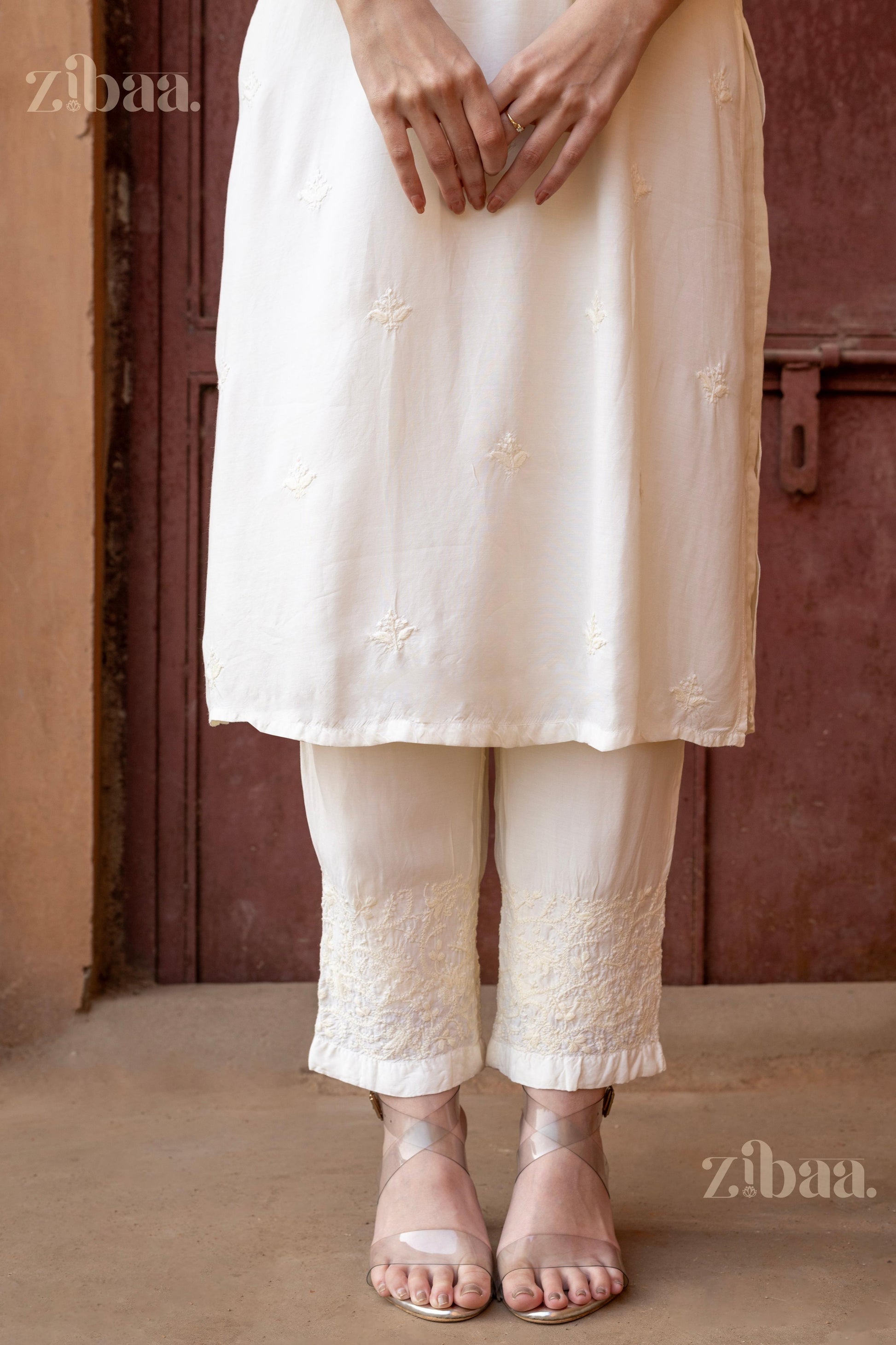 Zibaa Ivory Muslin Chikankari Co-ord Set 