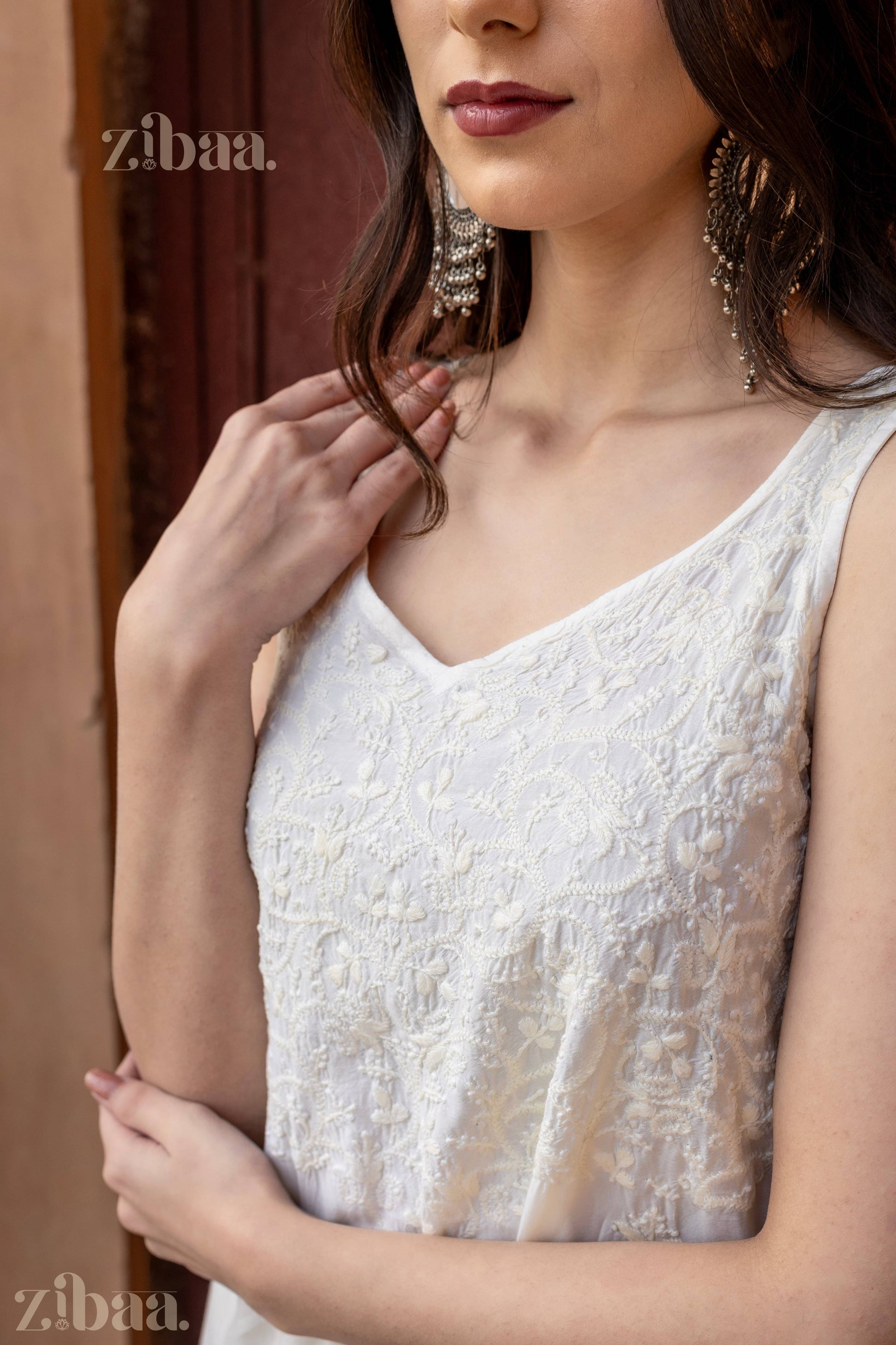 Zibaa Ivory Muslin Chikankari Co-ord Set 