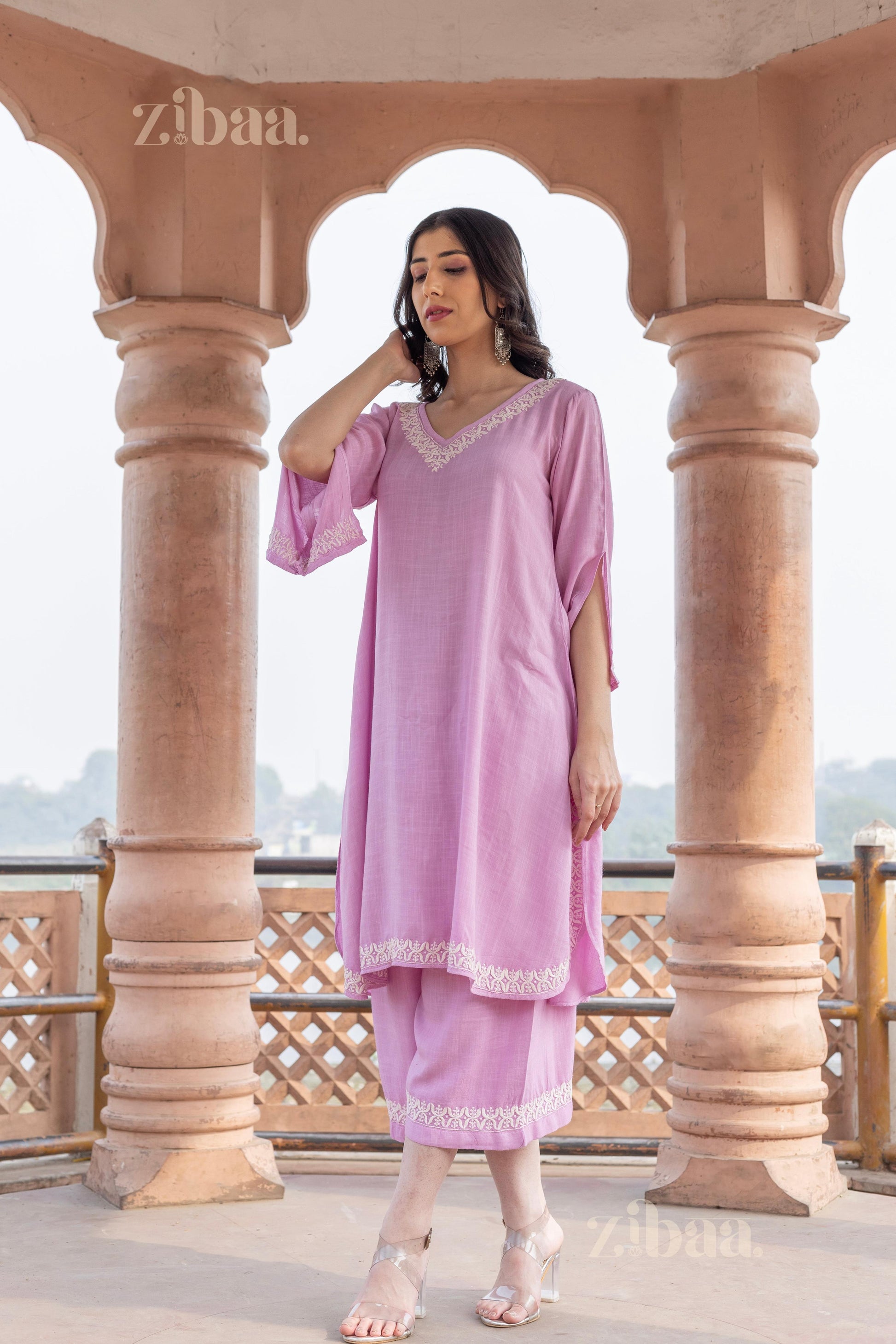 Zibaa Lilac Rayon Chikankari Co-ord Set 