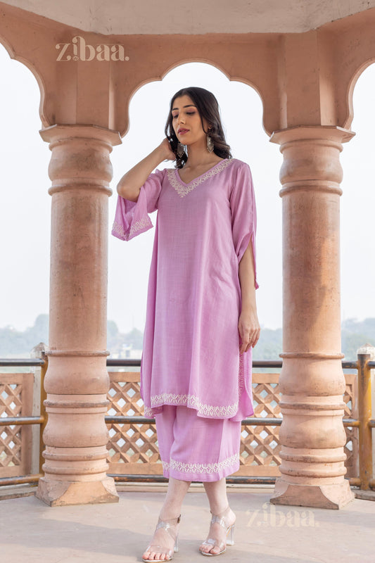 Zibaa Lilac Rayon Chikankari Co-ord Set 