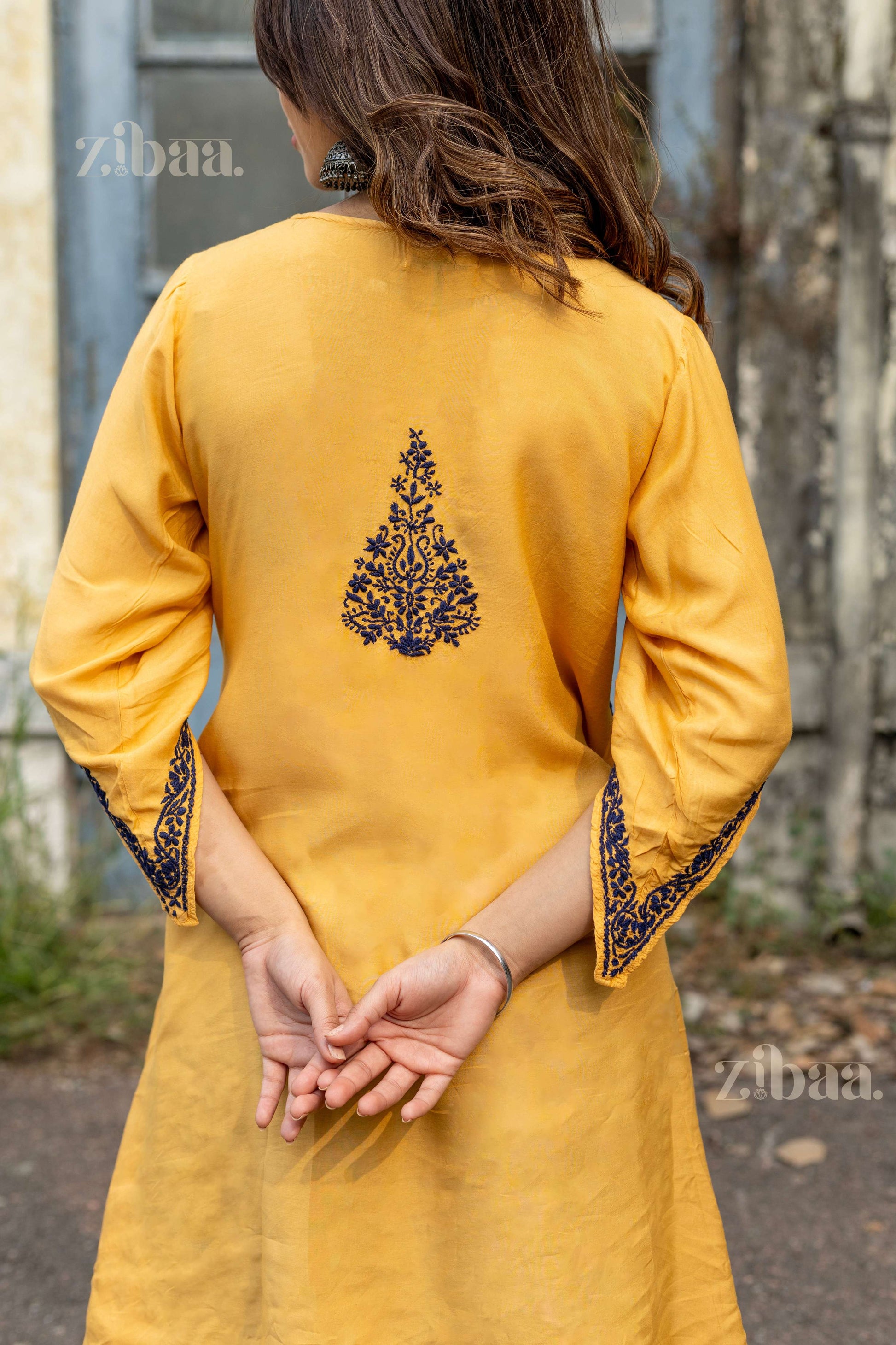 Zibaa Muslin Golden Beige Chikankari Co-ord Set 