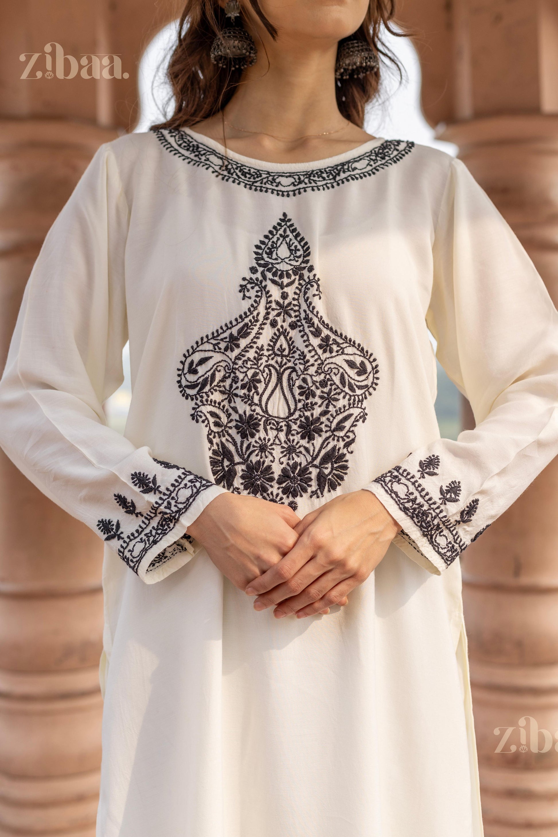 Zibaa Muslin Black & White Chikankari Co-ord Set 