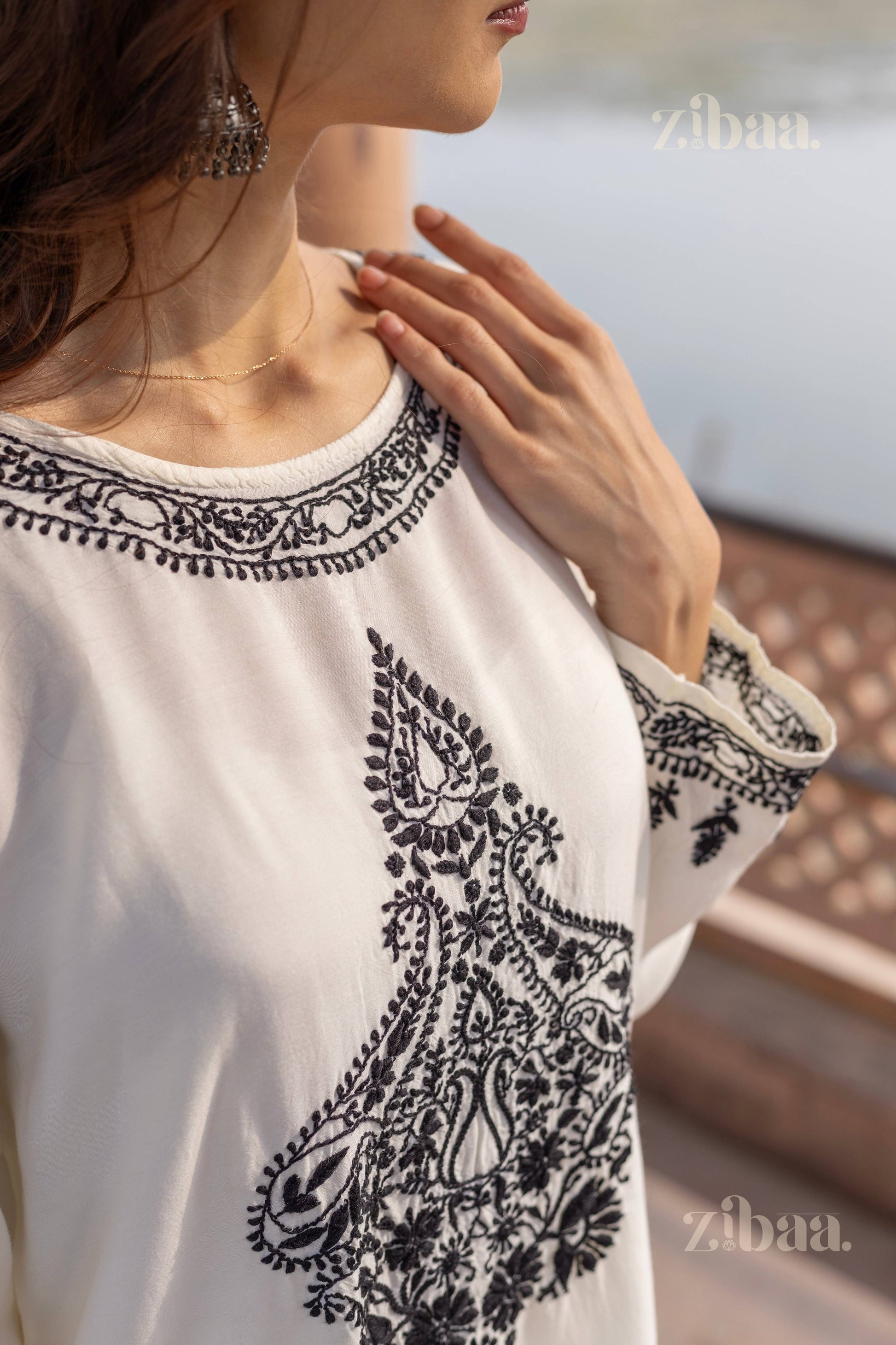 Zibaa Muslin Black & White Chikankari Co-ord Set 