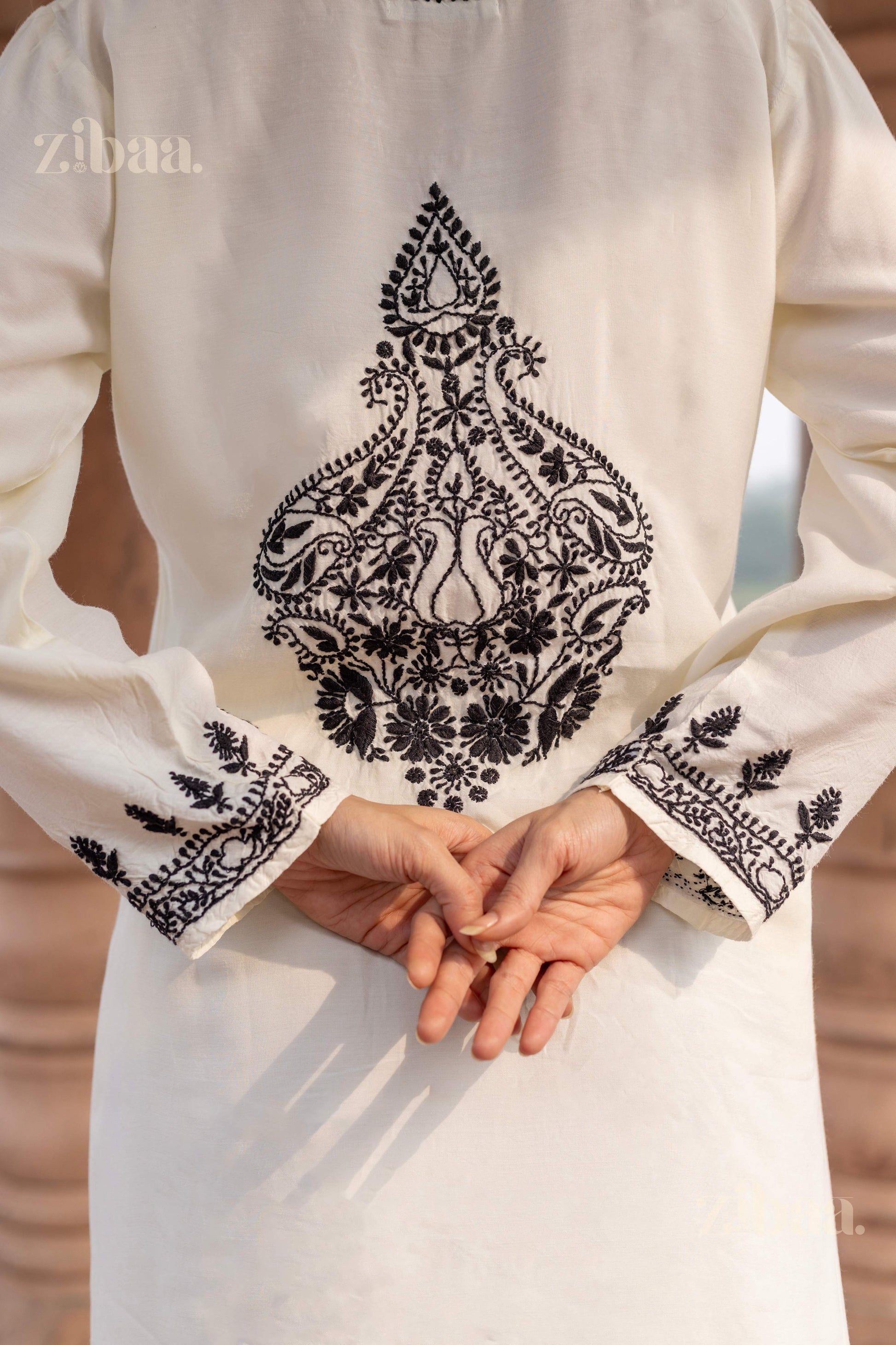Zibaa Muslin Black & White Chikankari Co-ord Set 