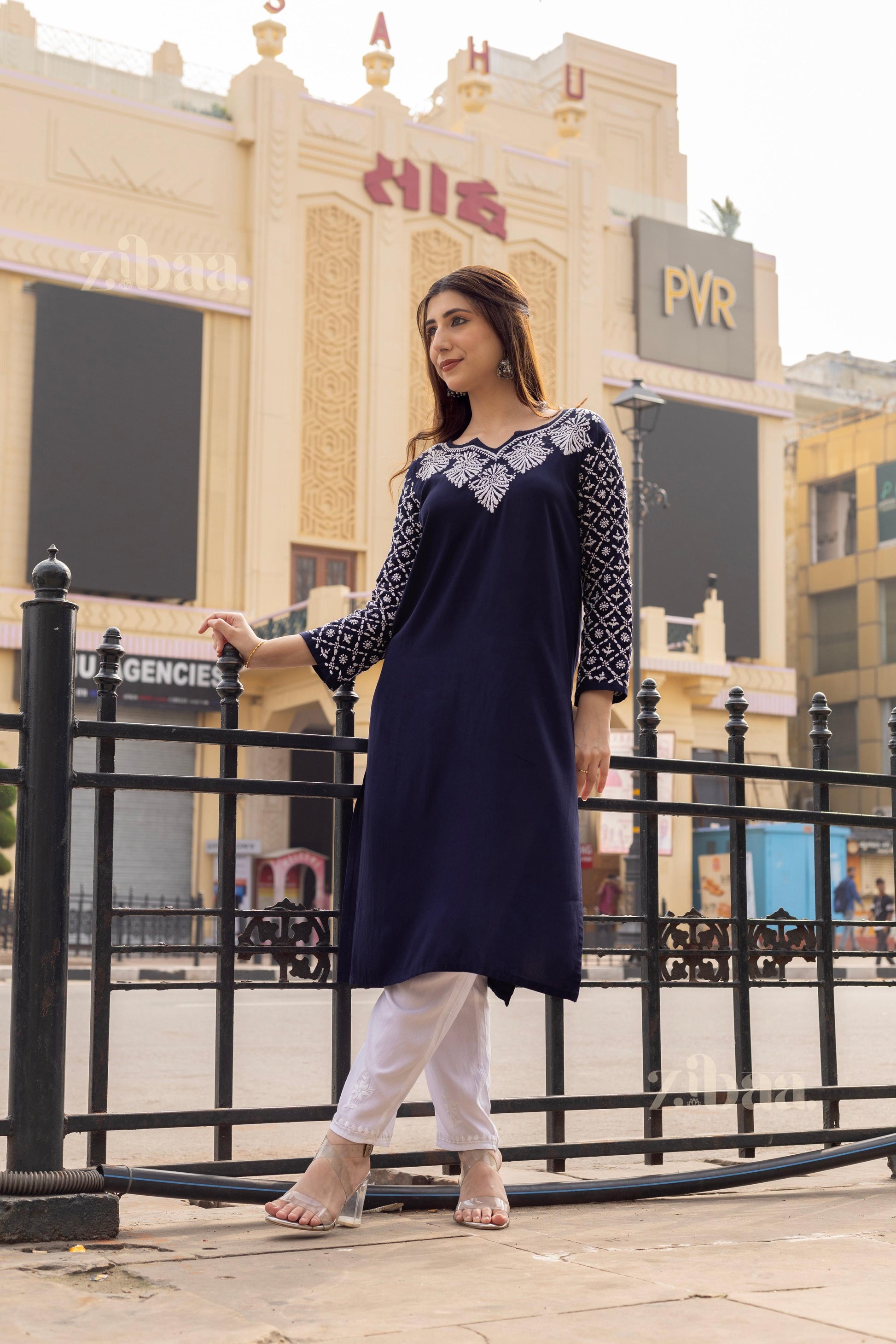 Zibaa Rayon Chikankari Kurti with Jaal work | Grab2Buy